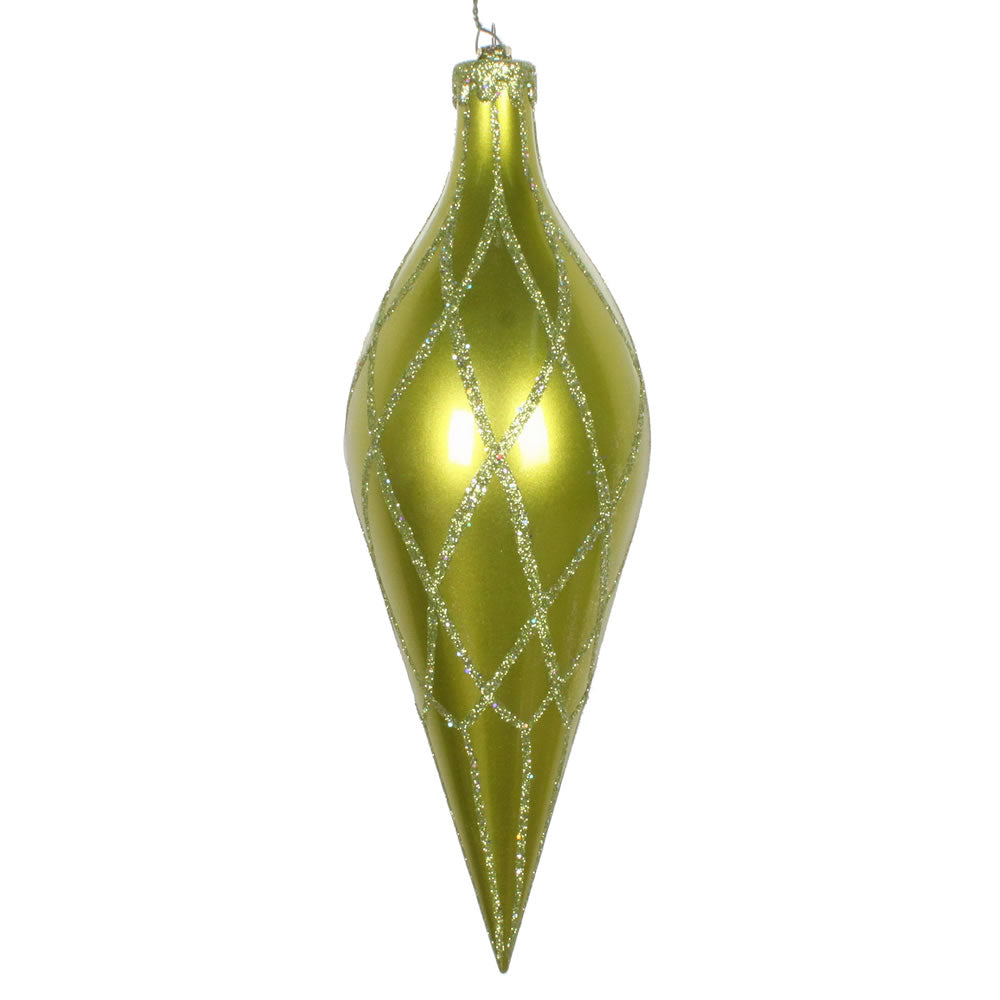 Vickerman 12” Lime Glitter Net Finial - MT198573D