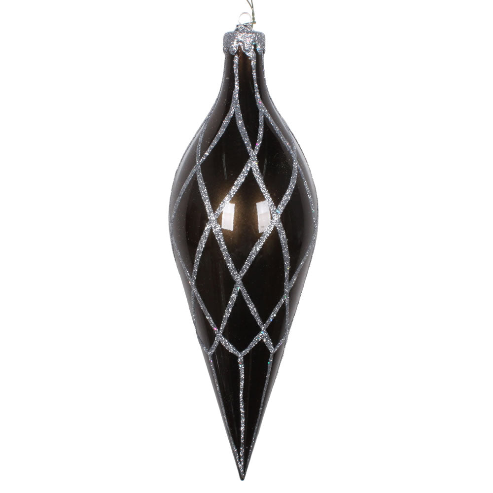Vickerman 12” Pewter Glitter Net Finial - MT198587D