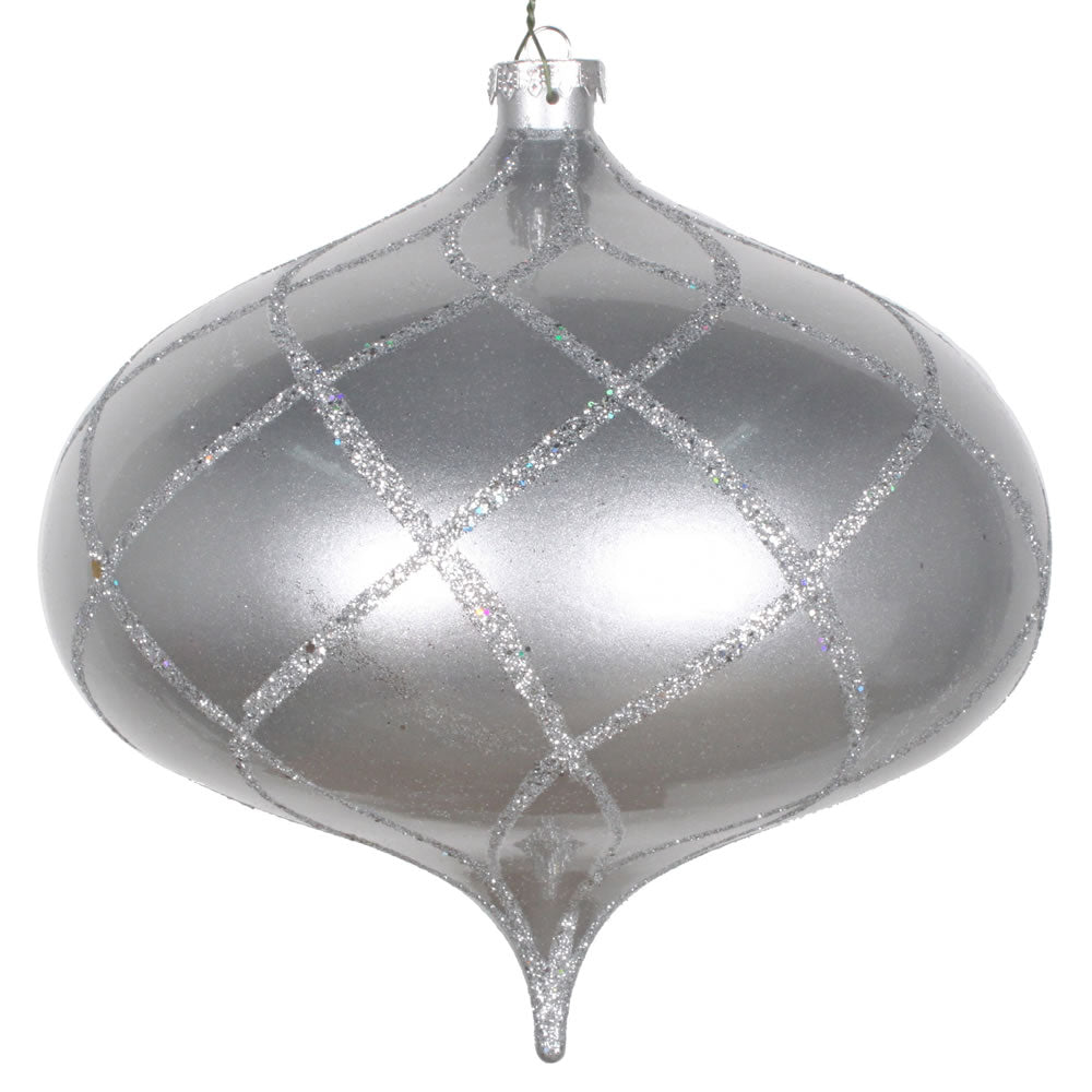 Vickerman 8” Silver Candy Glitter Net Onion Orn - MT198607D
