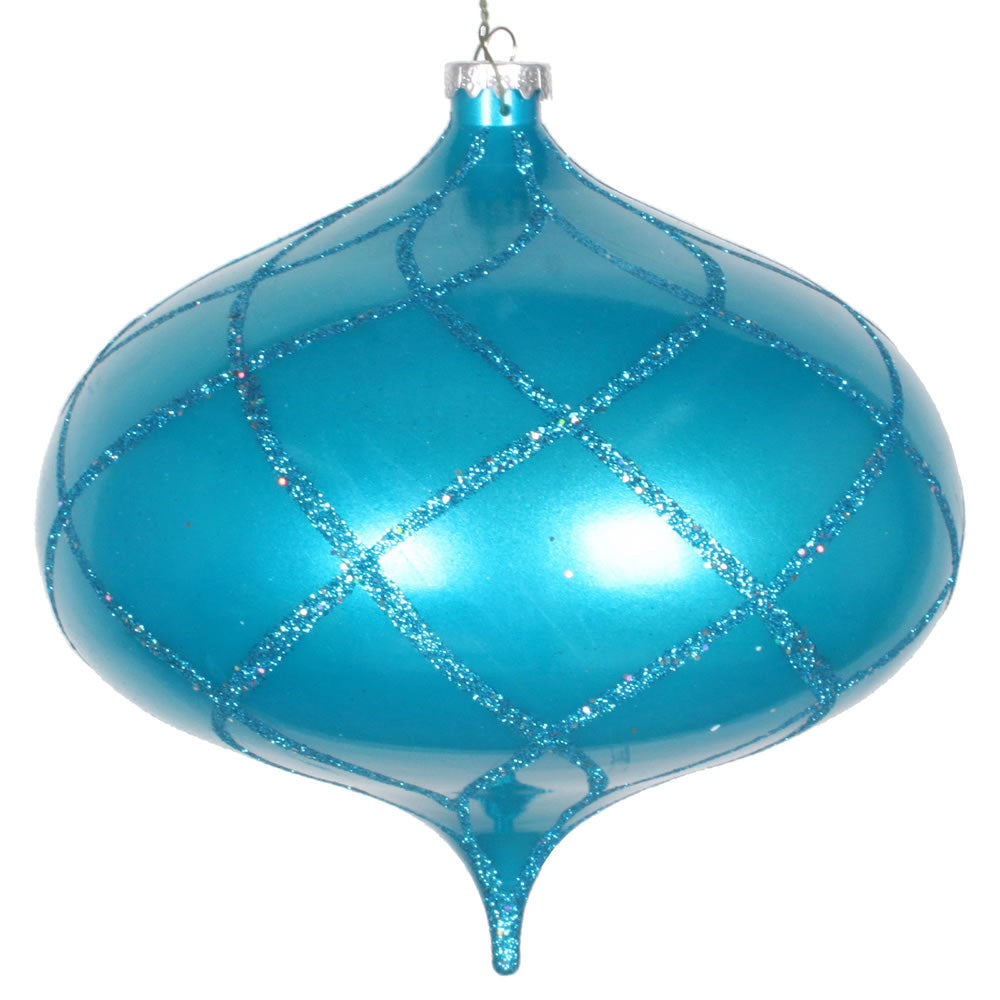 Vickerman 8” Turquoise Candy Glitter Net Onion Orn - MT198612D