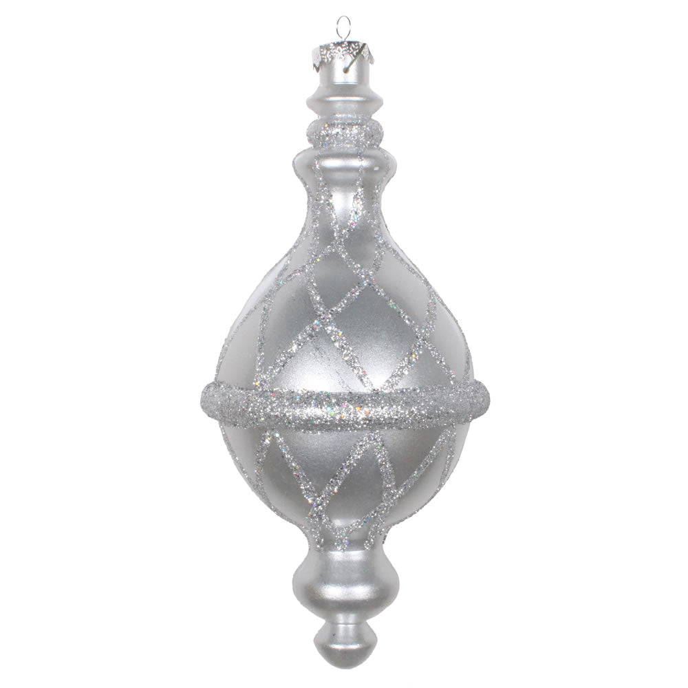 Vickerman 10” Silver Candy Glitter Net Drop Orn - MT198807D