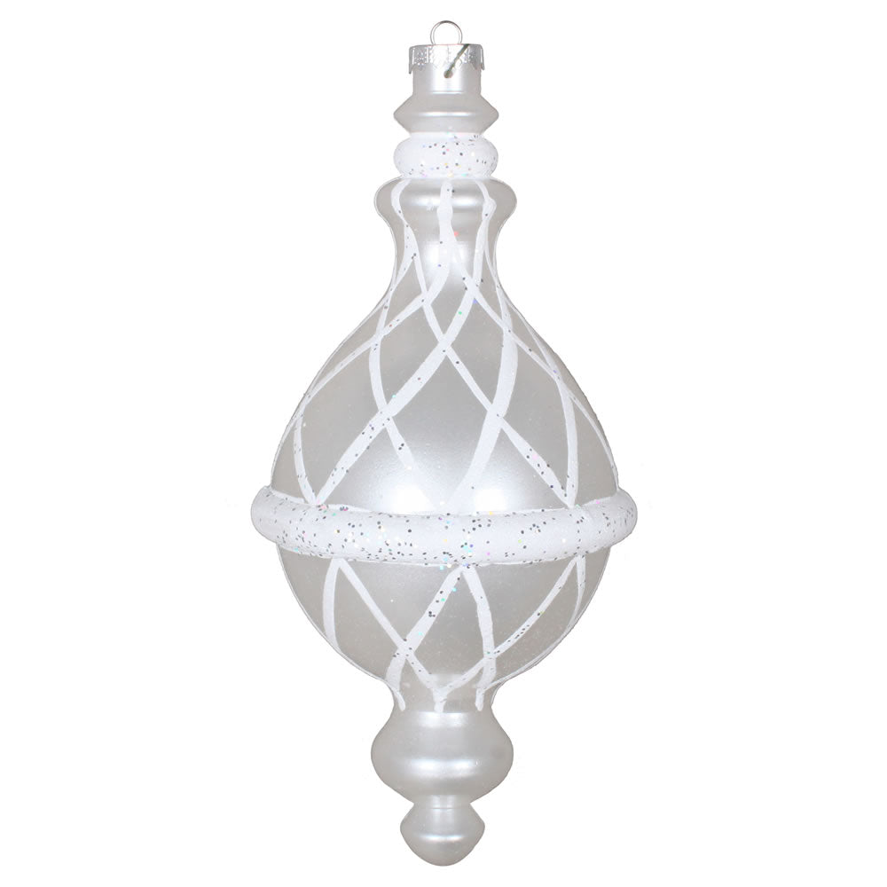 Vickerman 10” White Candy Glitter Net Drop Orn - MT198811D