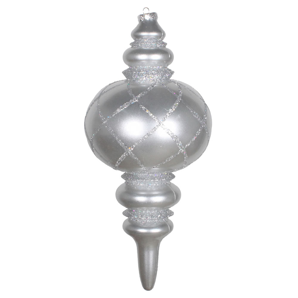 Vickerman 13” Silver Candy Glitter Net Finial Orn - MT198907D