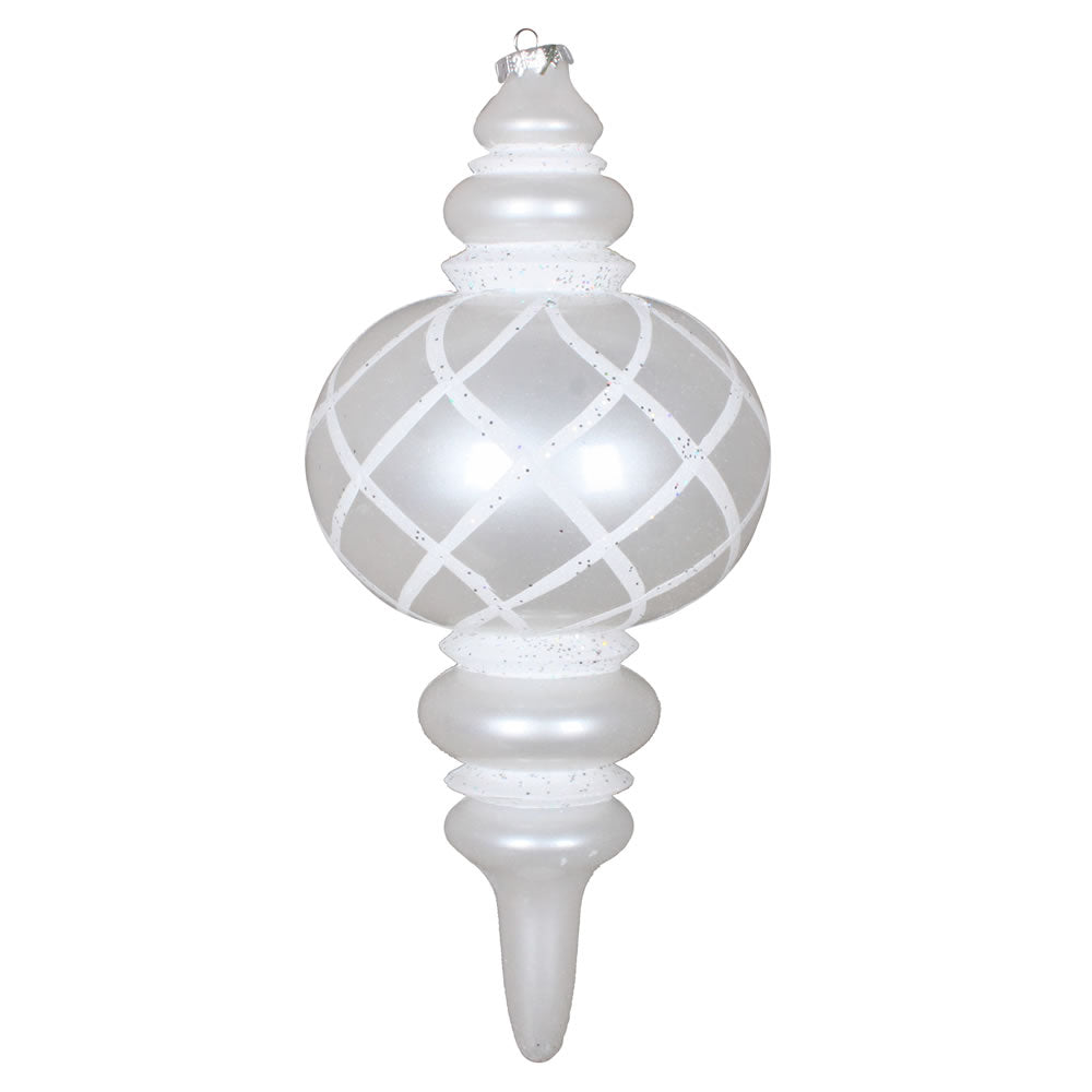 Vickerman 13” White Candy Glitter Net Finial Orn - MT198911D