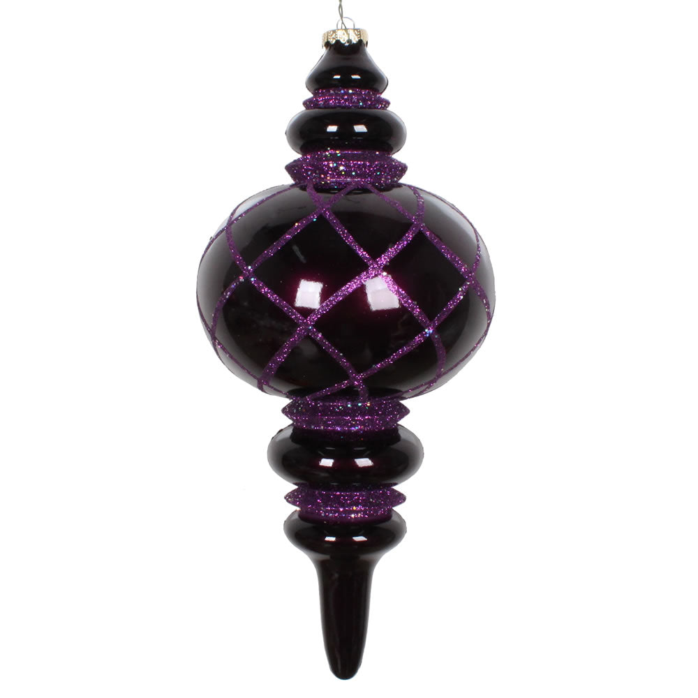 Vickerman 13” Plum Candy Glitter Net Finial Orn - MT198926D
