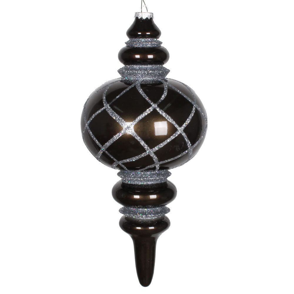 Vickerman 13” Pewter Candy Glitter Net Finial Orn - MT198987D
