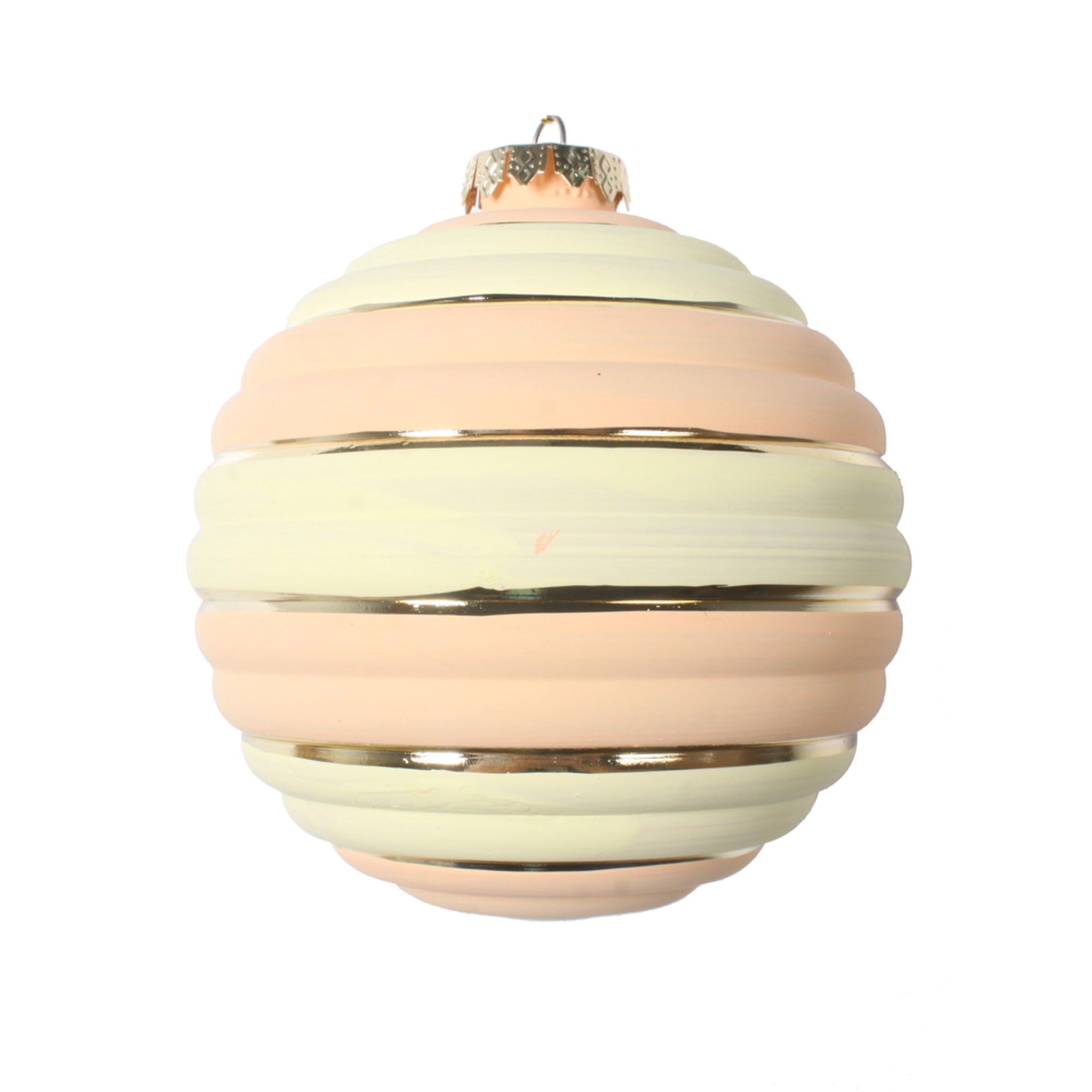 4” Peach Horizontal Stripe Ball Orn 4/Bg