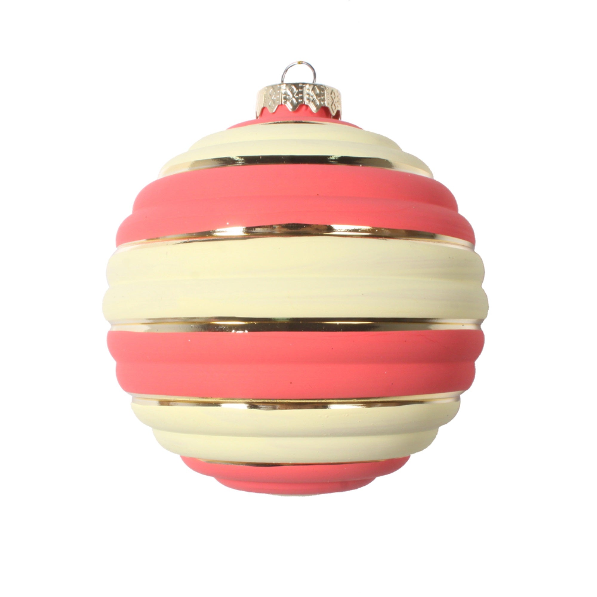 4” Coral Horizontal Stripe Ball Orn 4/Bg