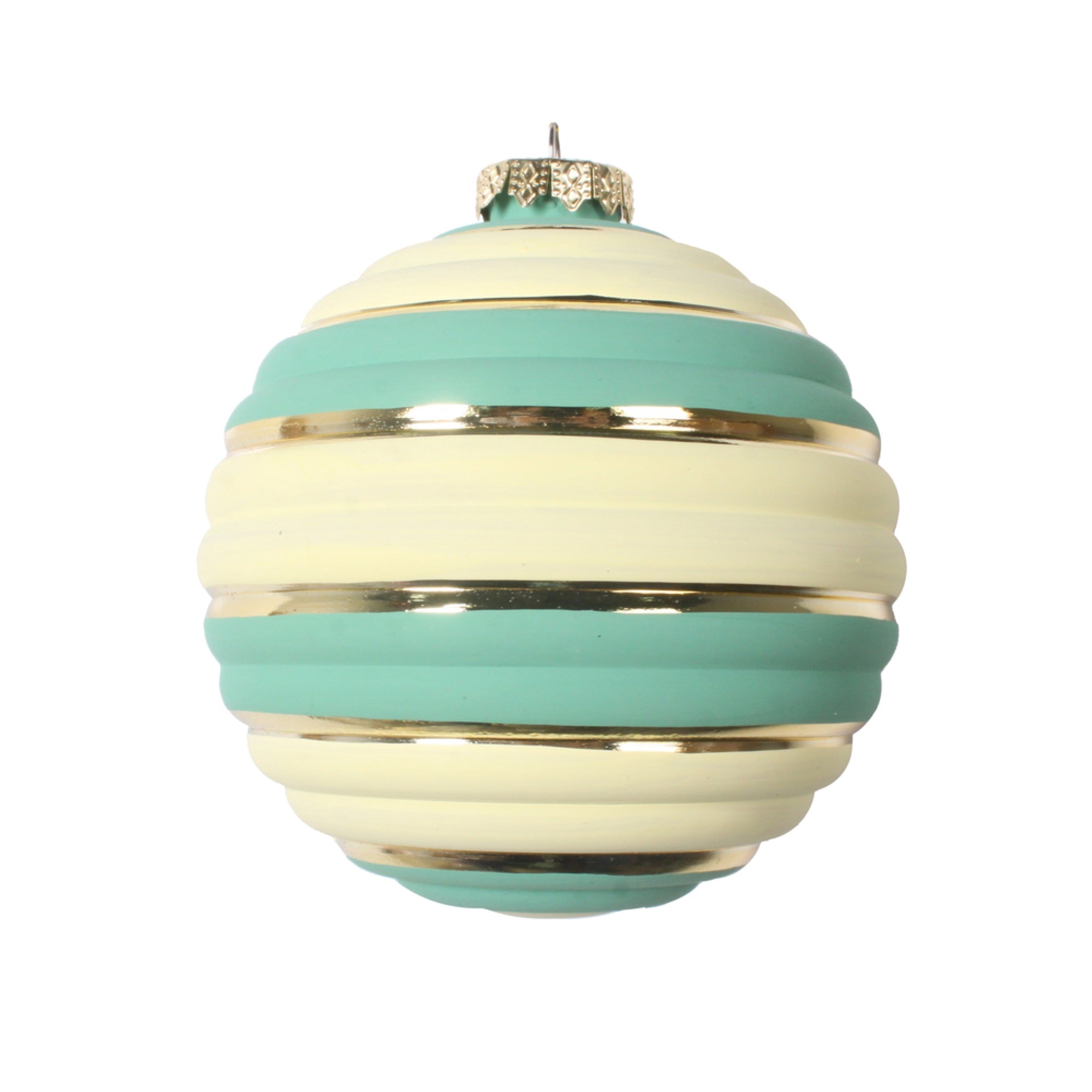 4” Aqua Horizontal Stripe Ball Orn 4/Bag