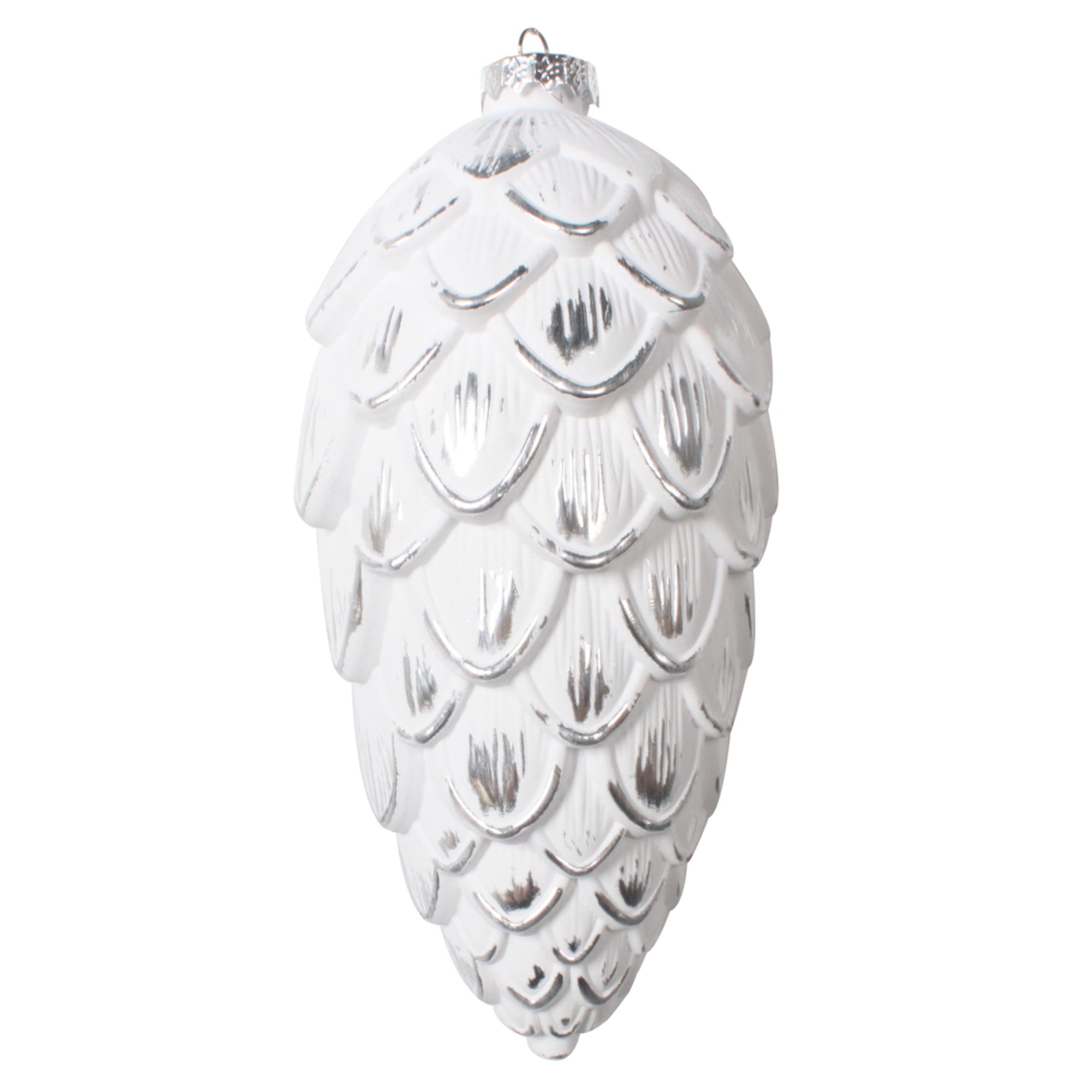 8” Silver Brushed Pinecone Ornament 2/Bg