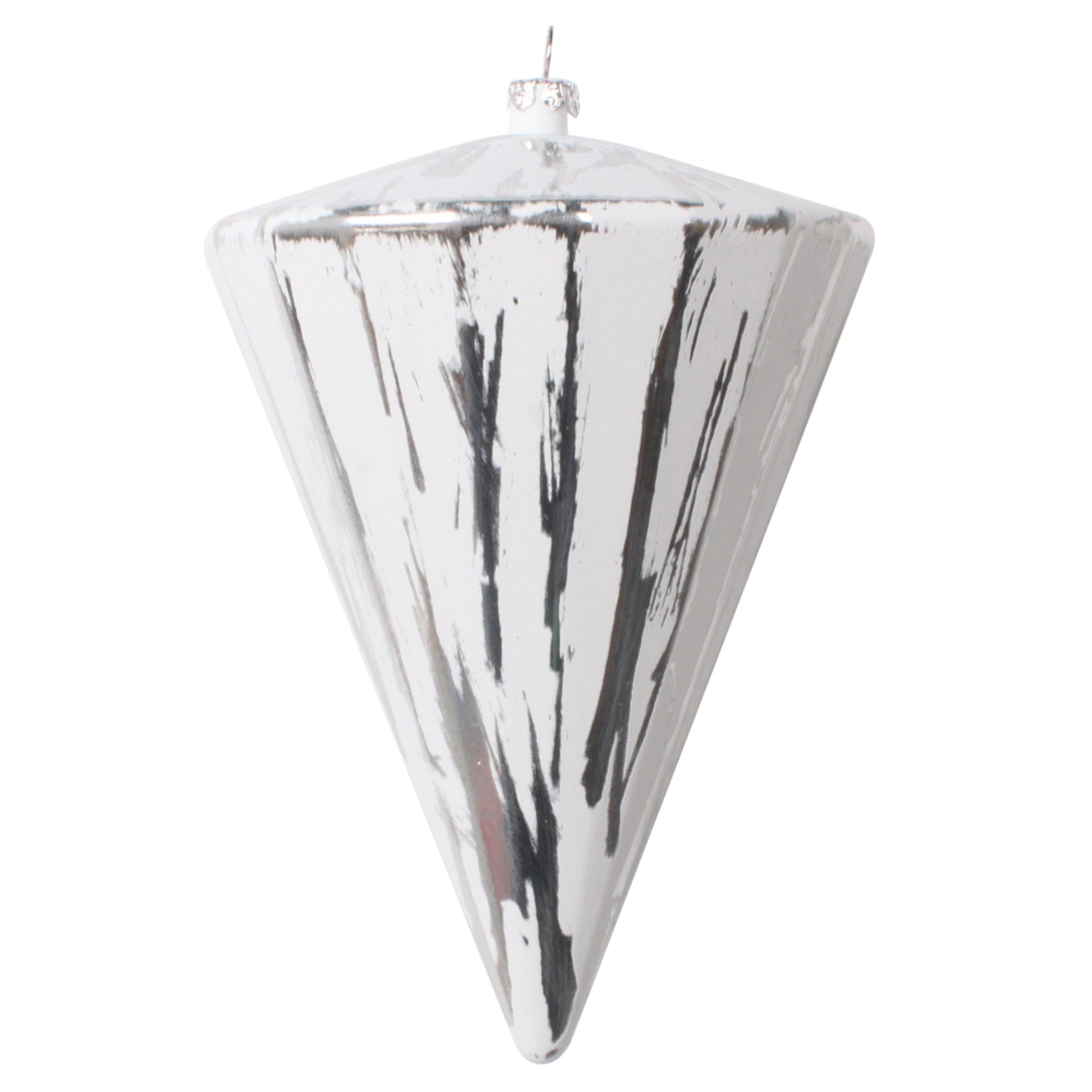 6” Silver Brushed Cone Ornament 4/Bag