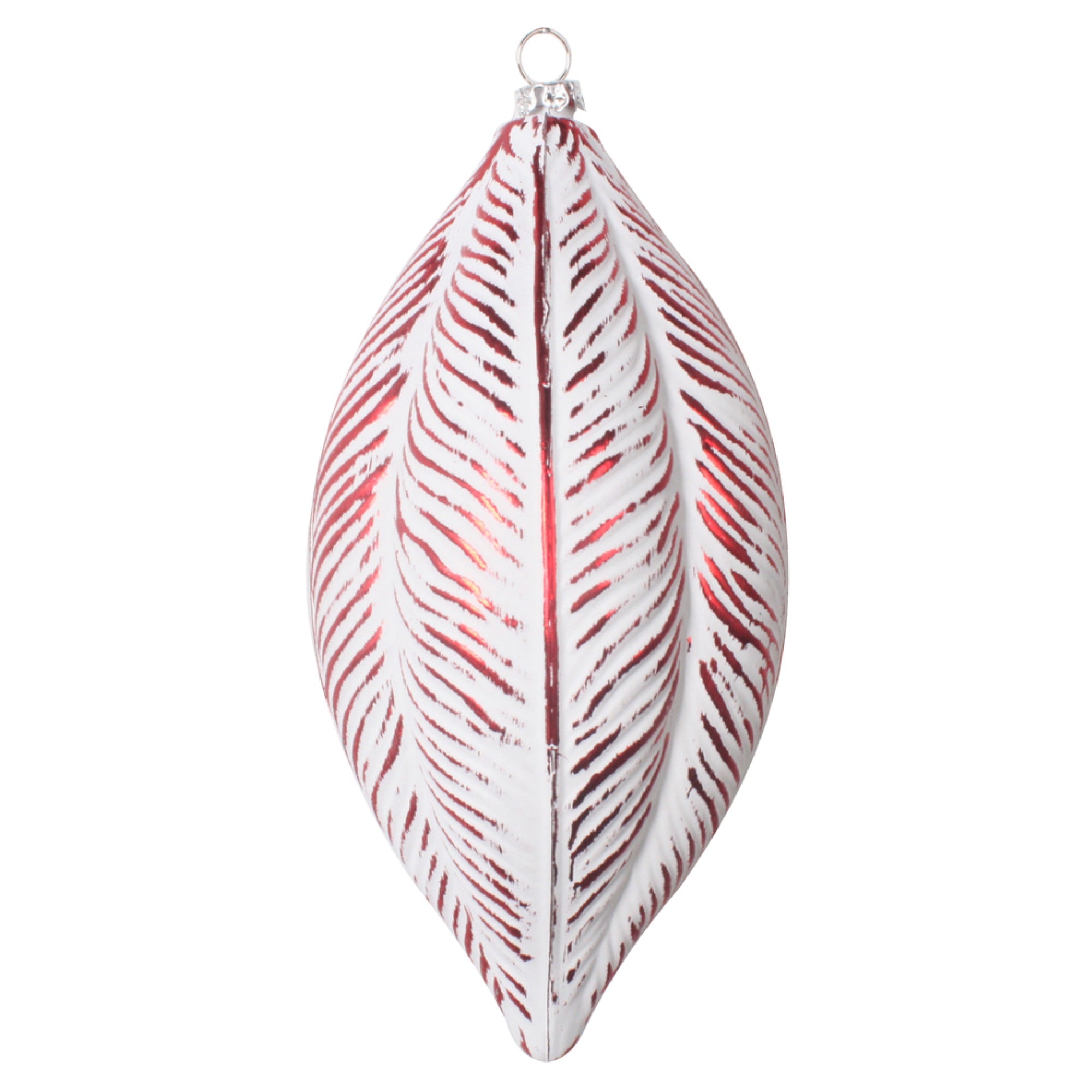 6” Red Brushed Feather Ornament 3/Bag