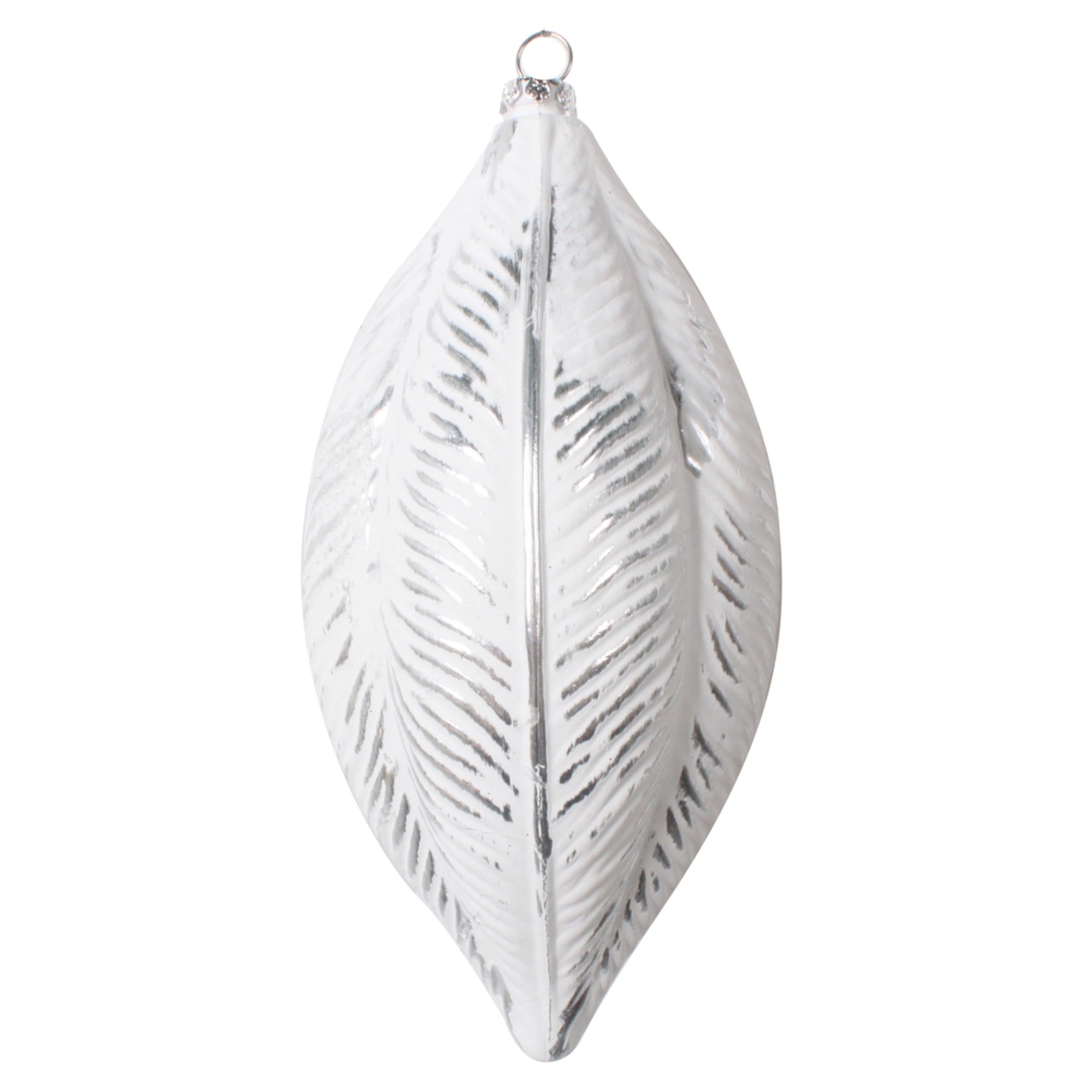 6” Silver Brushed Feather Ornament 3/Bag