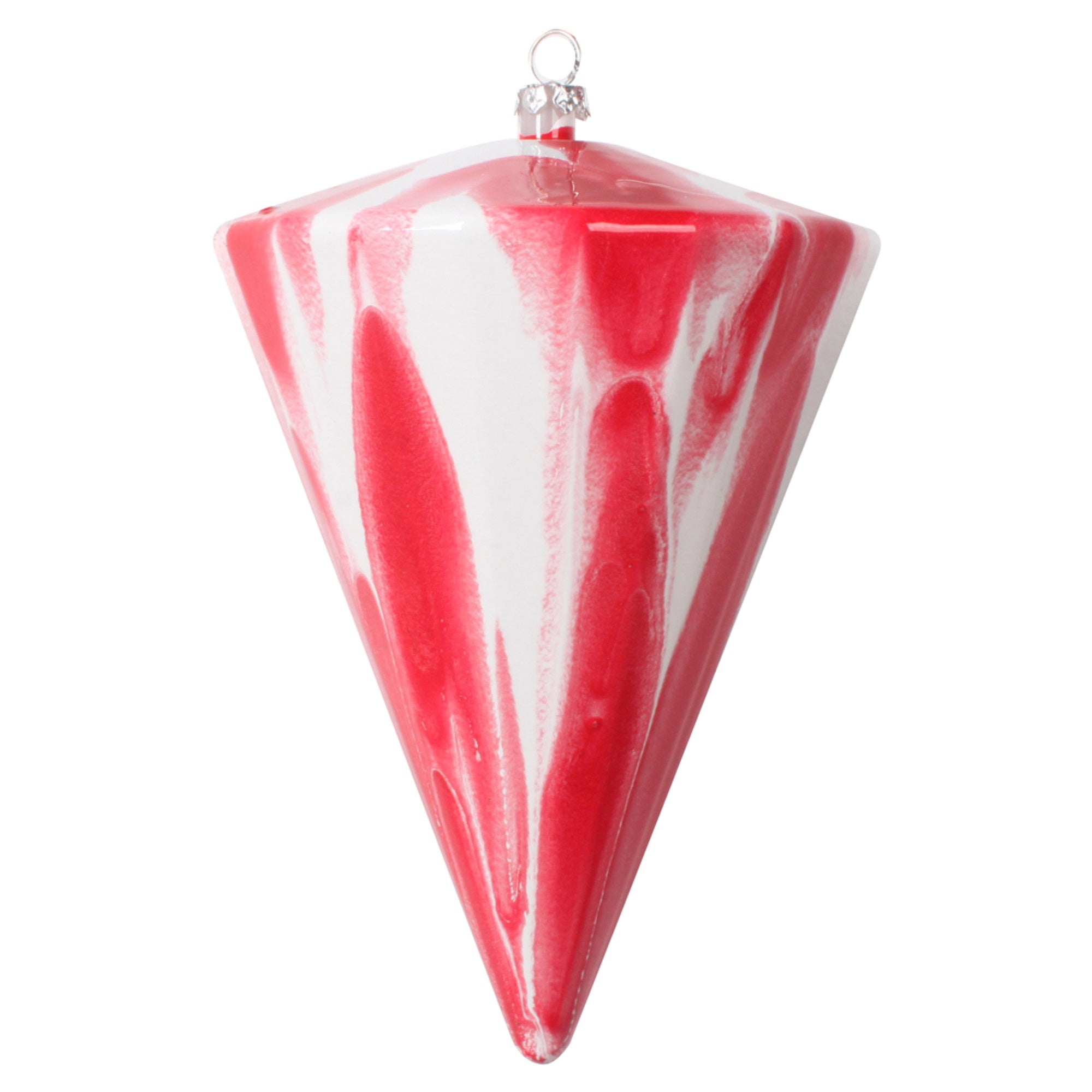 6” Red/White Marble Cone Ornament 3/Bag