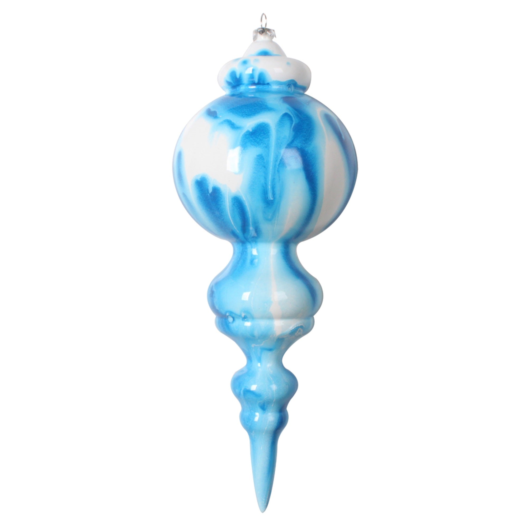 10” Blue/White Marble Finial Orn 2/Bag