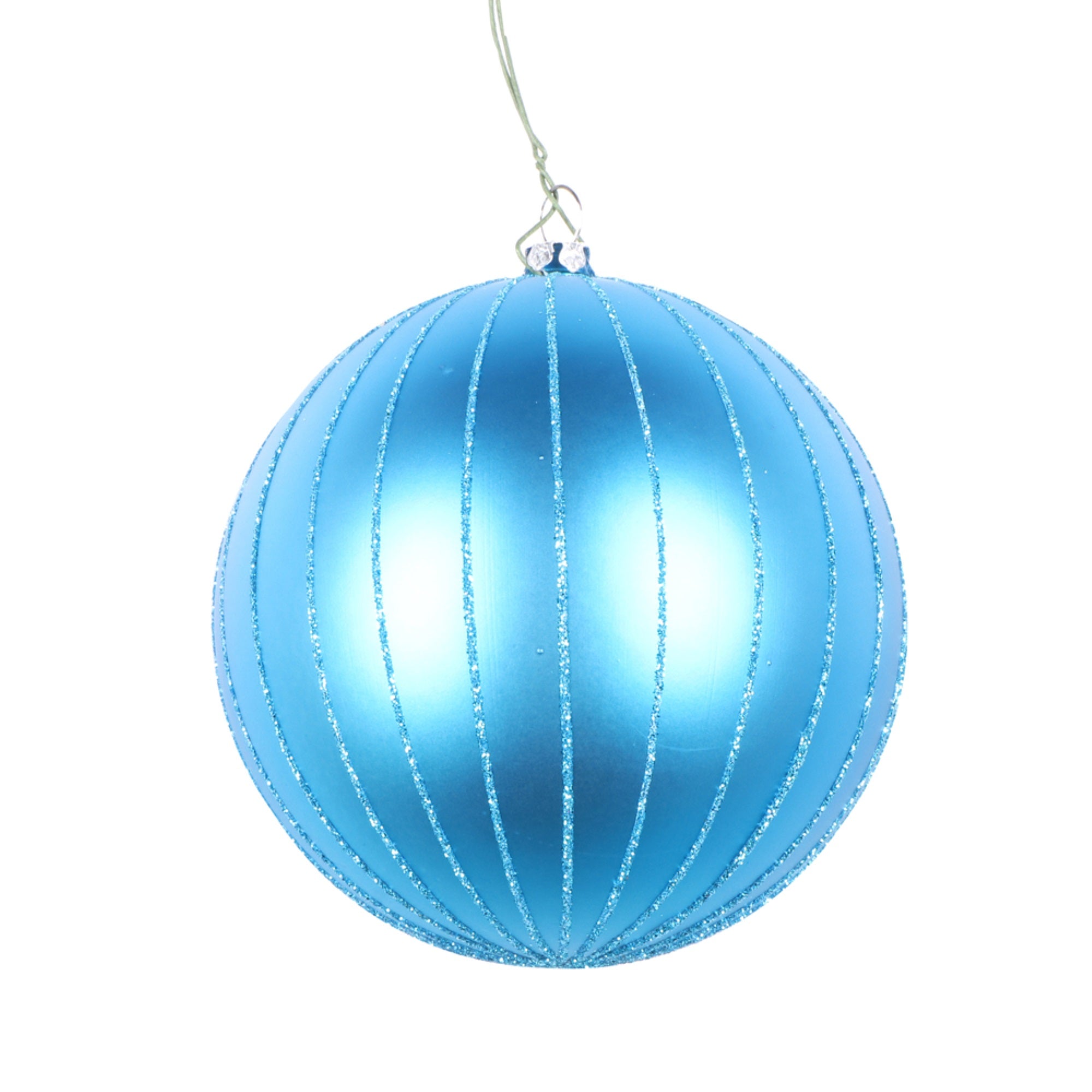 4” Turquoise Matte Glitter Ball Orn 4/bg