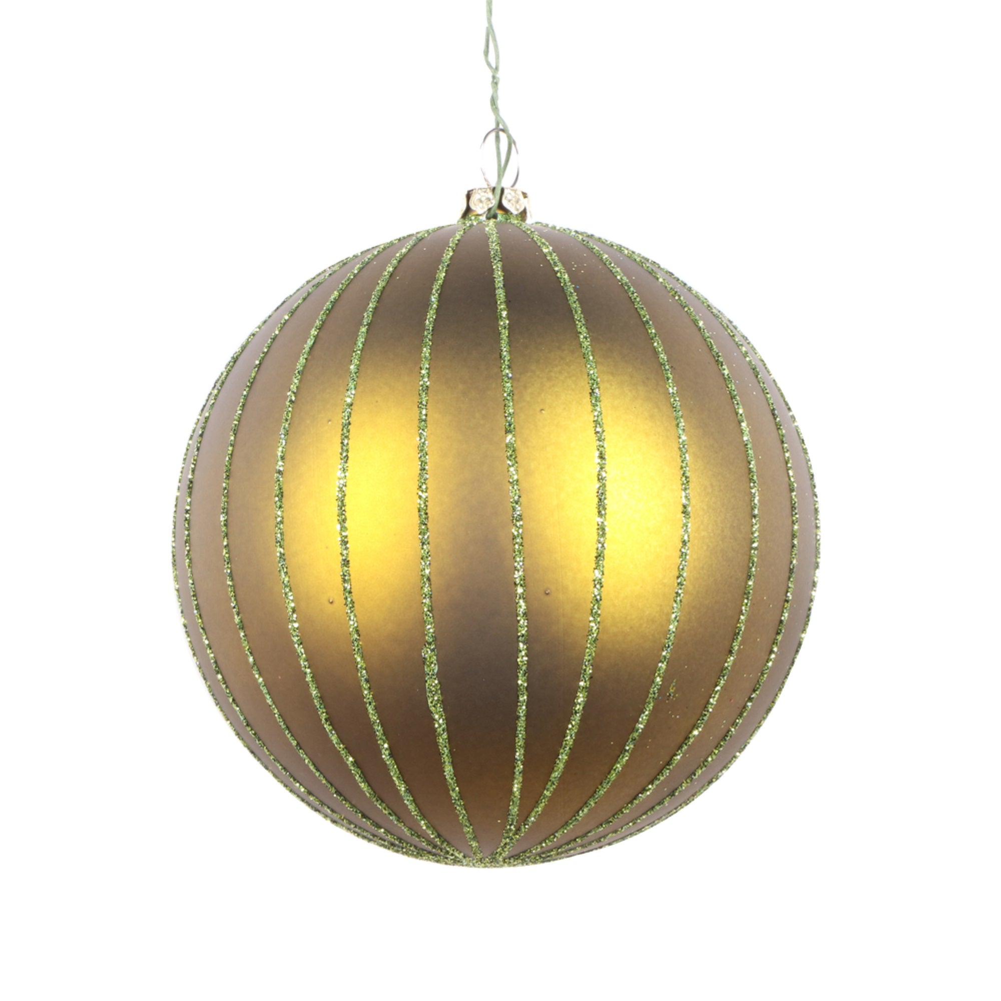 4” Olive Matte Glitter Ball Orn 4/bag