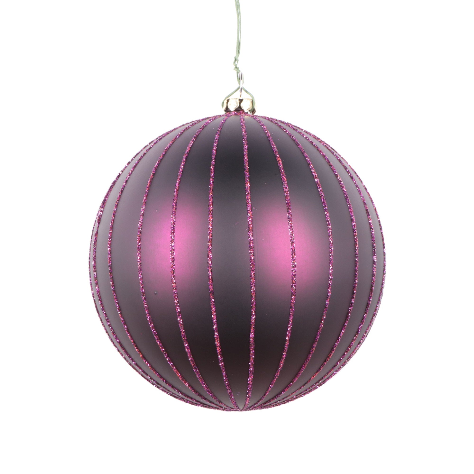 4” Plum Matte Glitter Ball Orn 4/bag
