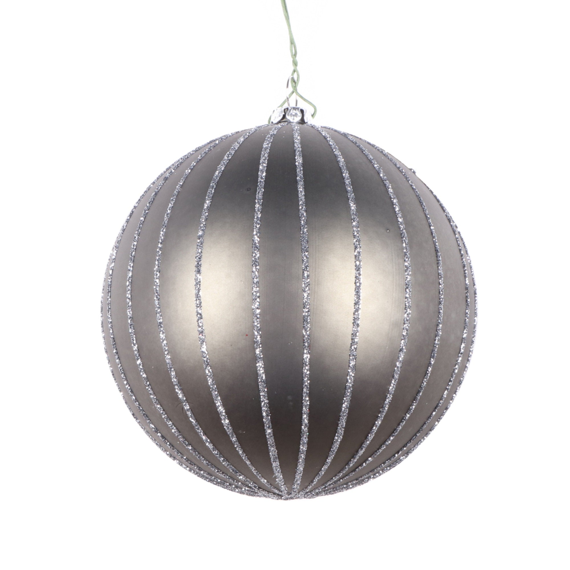 4” Pewter Matte Glitter Ball Orn 4/bag