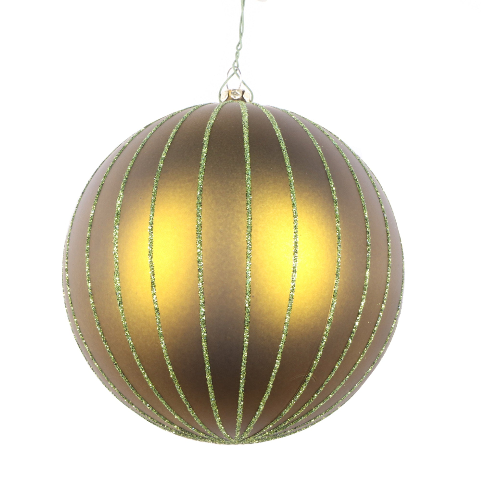 5” Olive Matte Glitter Ball Orn 4/bag