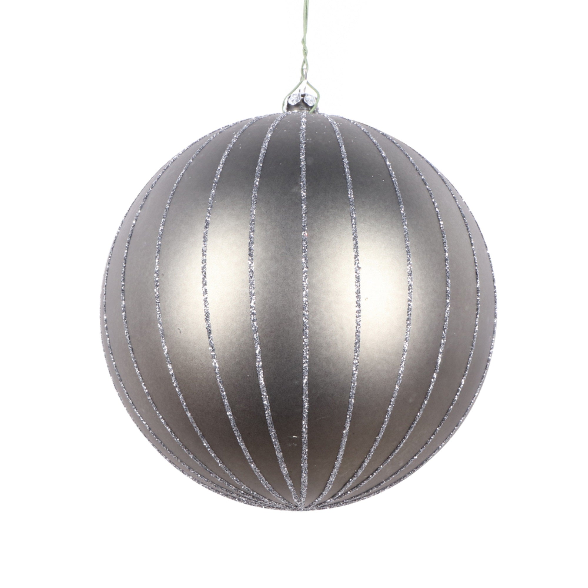 5” Pewter Matte Glitter Ball Orn 4/bag