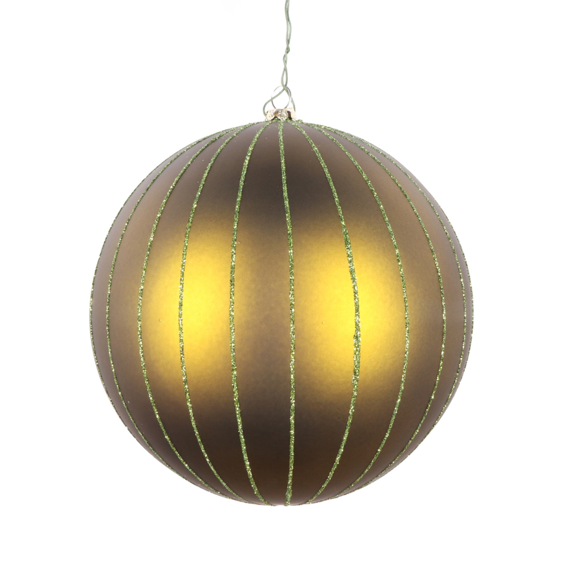 6” Olive Matte Glitter Ball Orn 2/bag