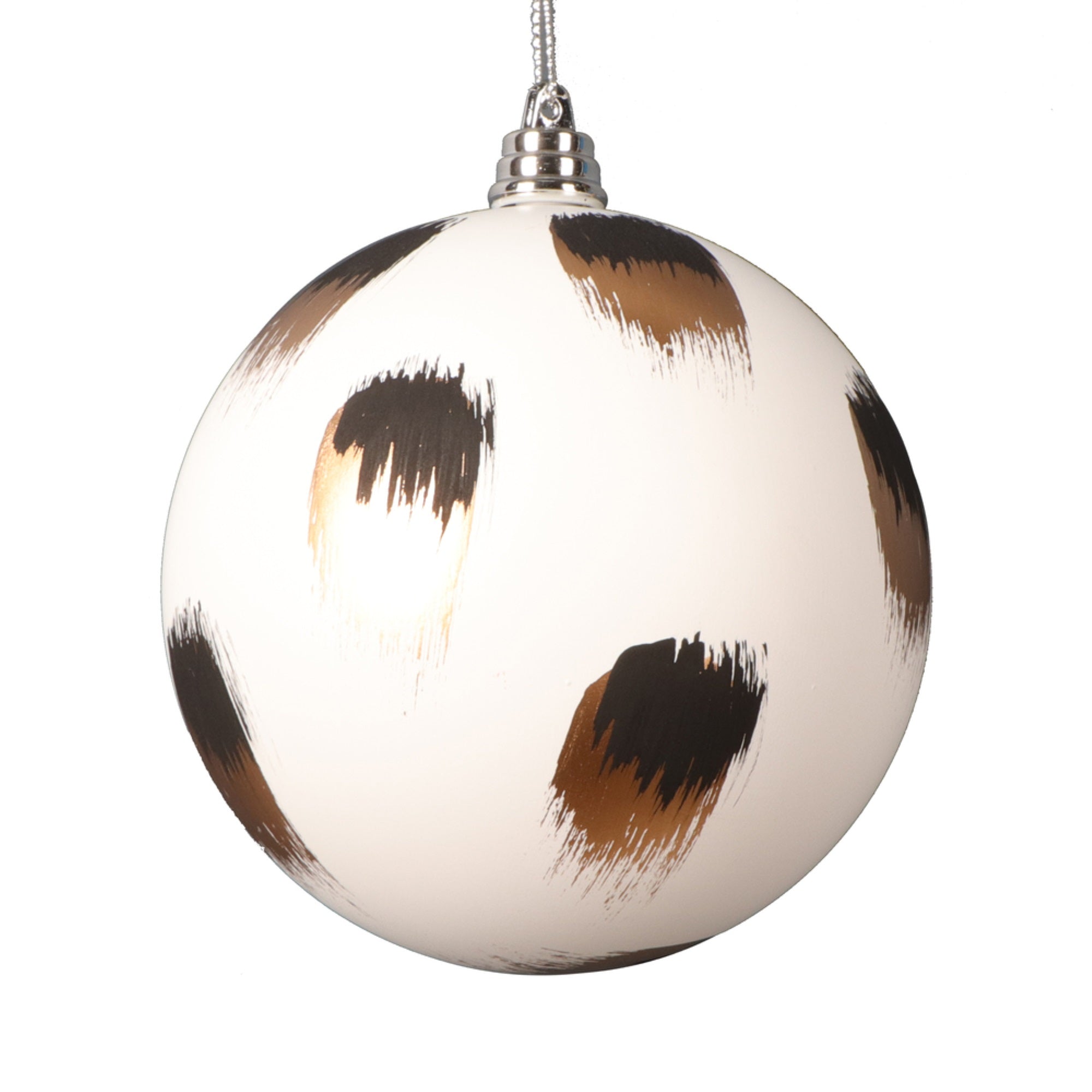 Vickerman 4” Matte White Ball Ornament with Gold and Black Brush Strokes 4 per bag.