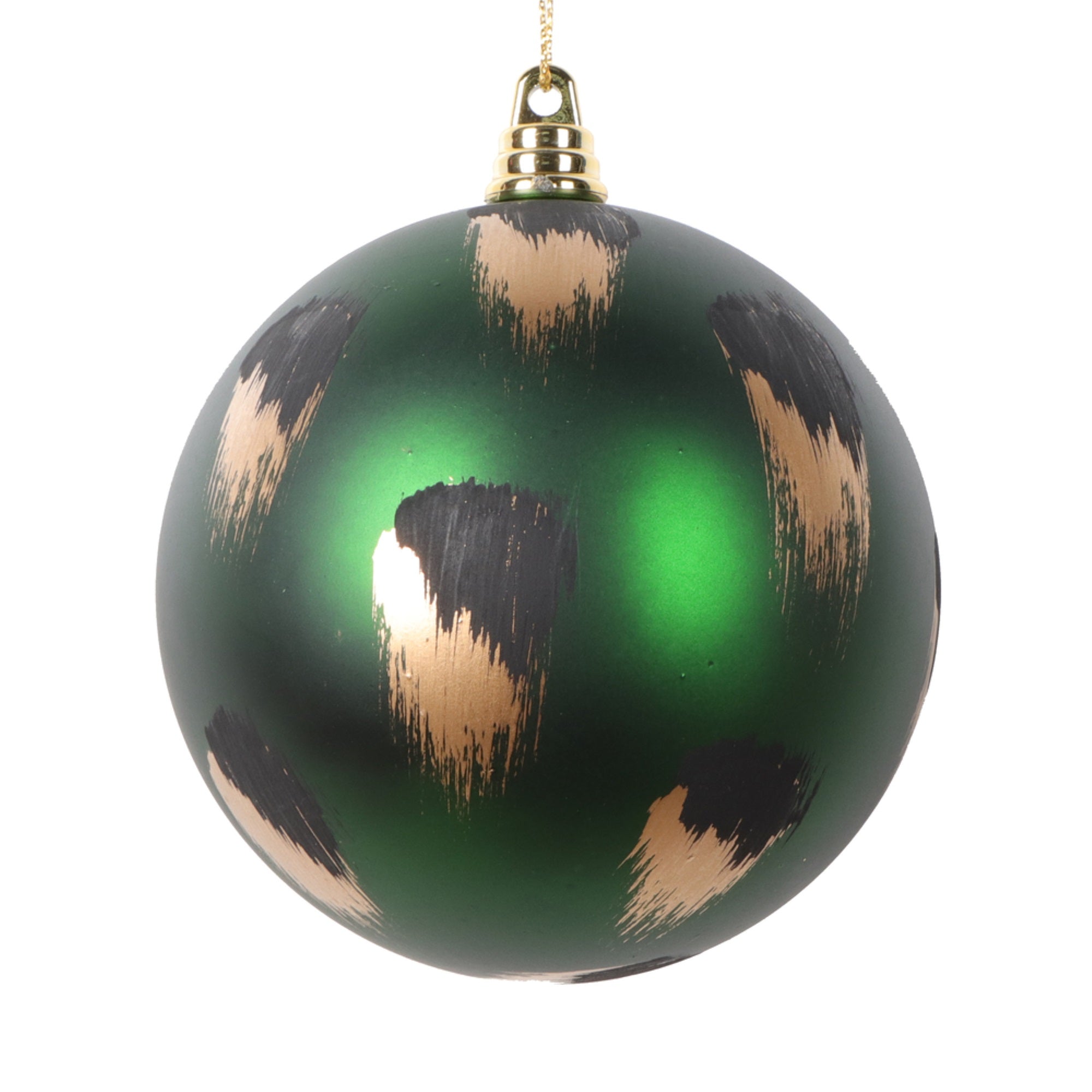 Vickerman 4” Matte Emerald Ball Ornament with Gold and Black Brush Strokes 4 per bag.