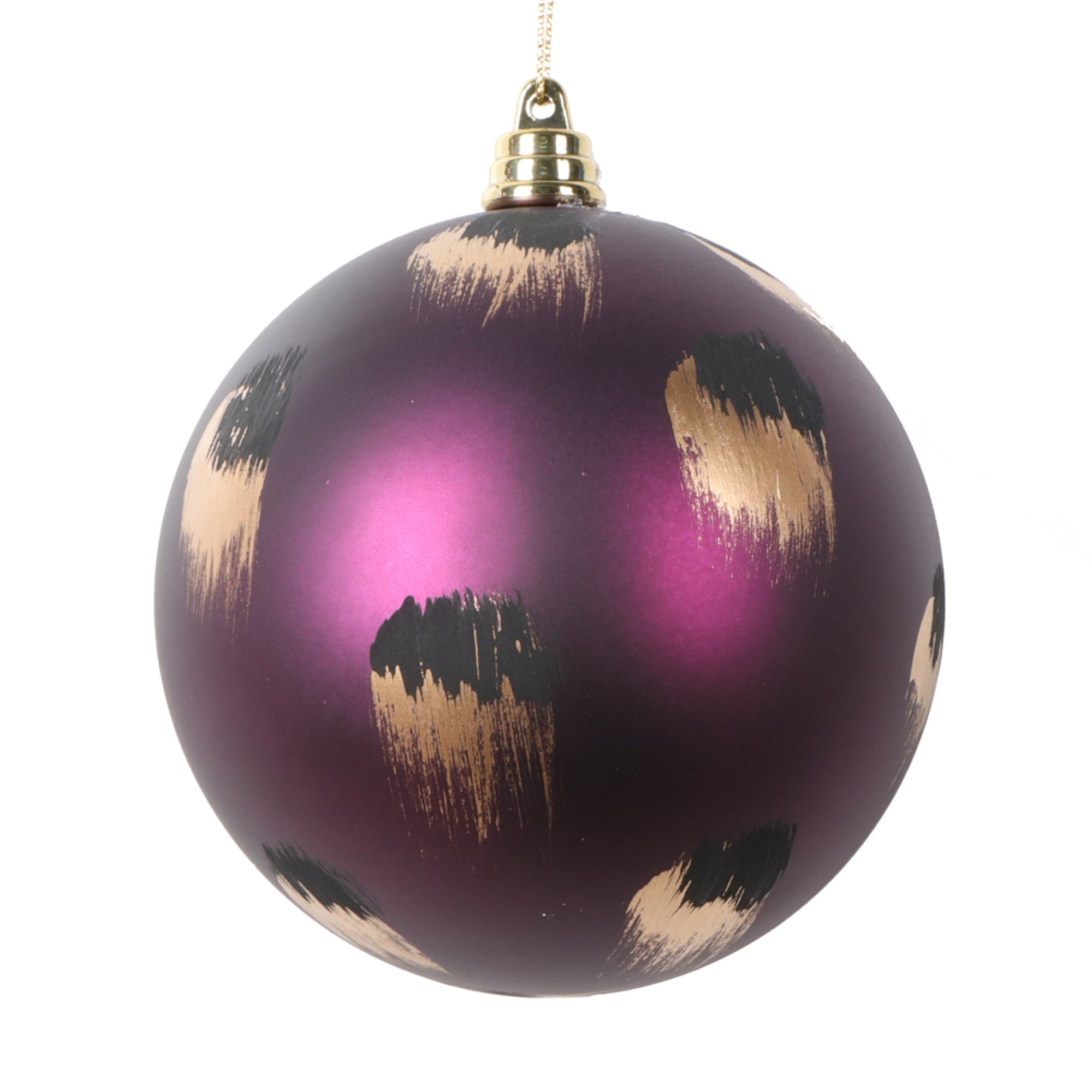 Vickerman 4” Matte Plum Ball Ornament with Gold and Black Brush Strokes 4 per bag.