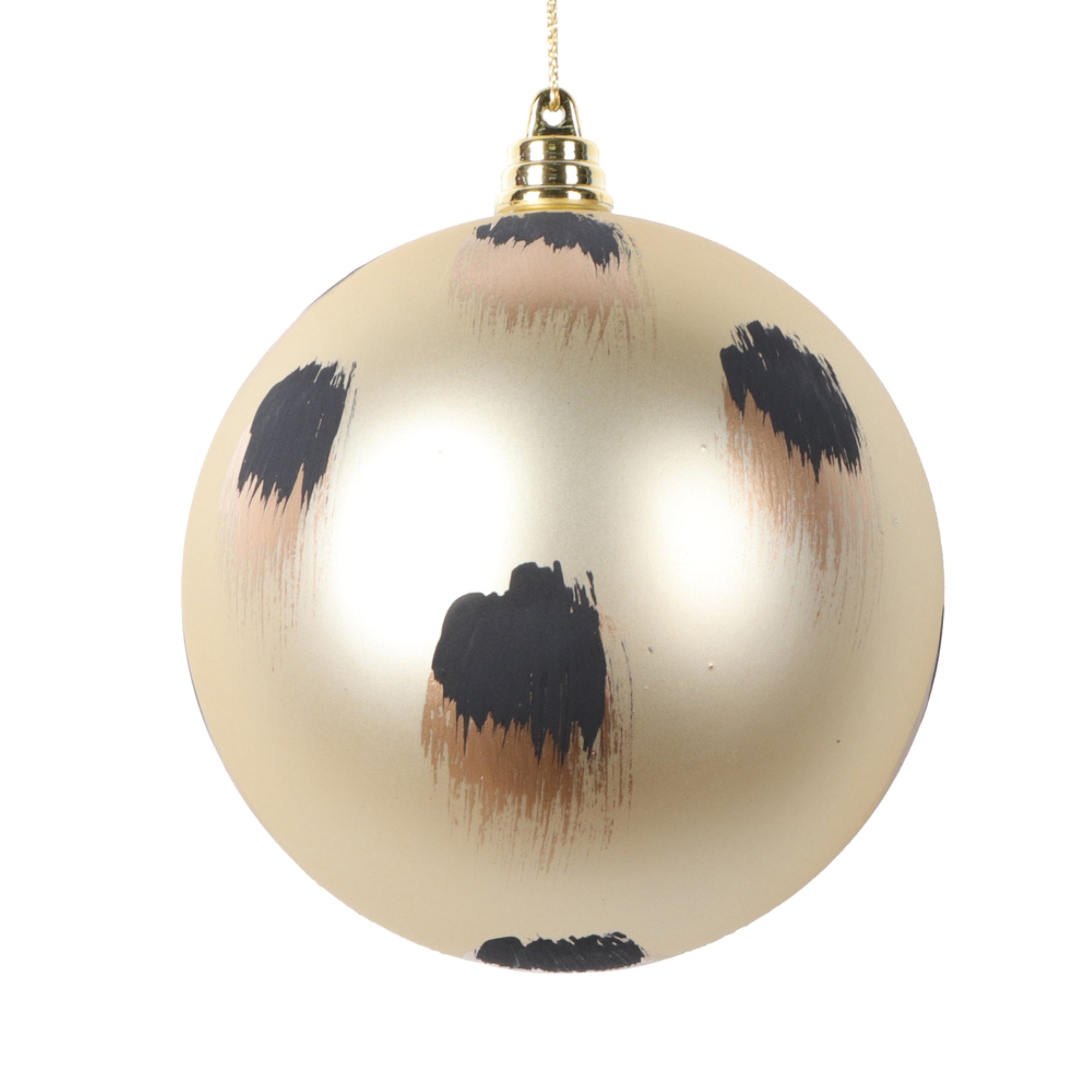 Vickerman 4” Matte Champagne Ball Ornament with Gold and Black Brush Strokes 4 per bag.