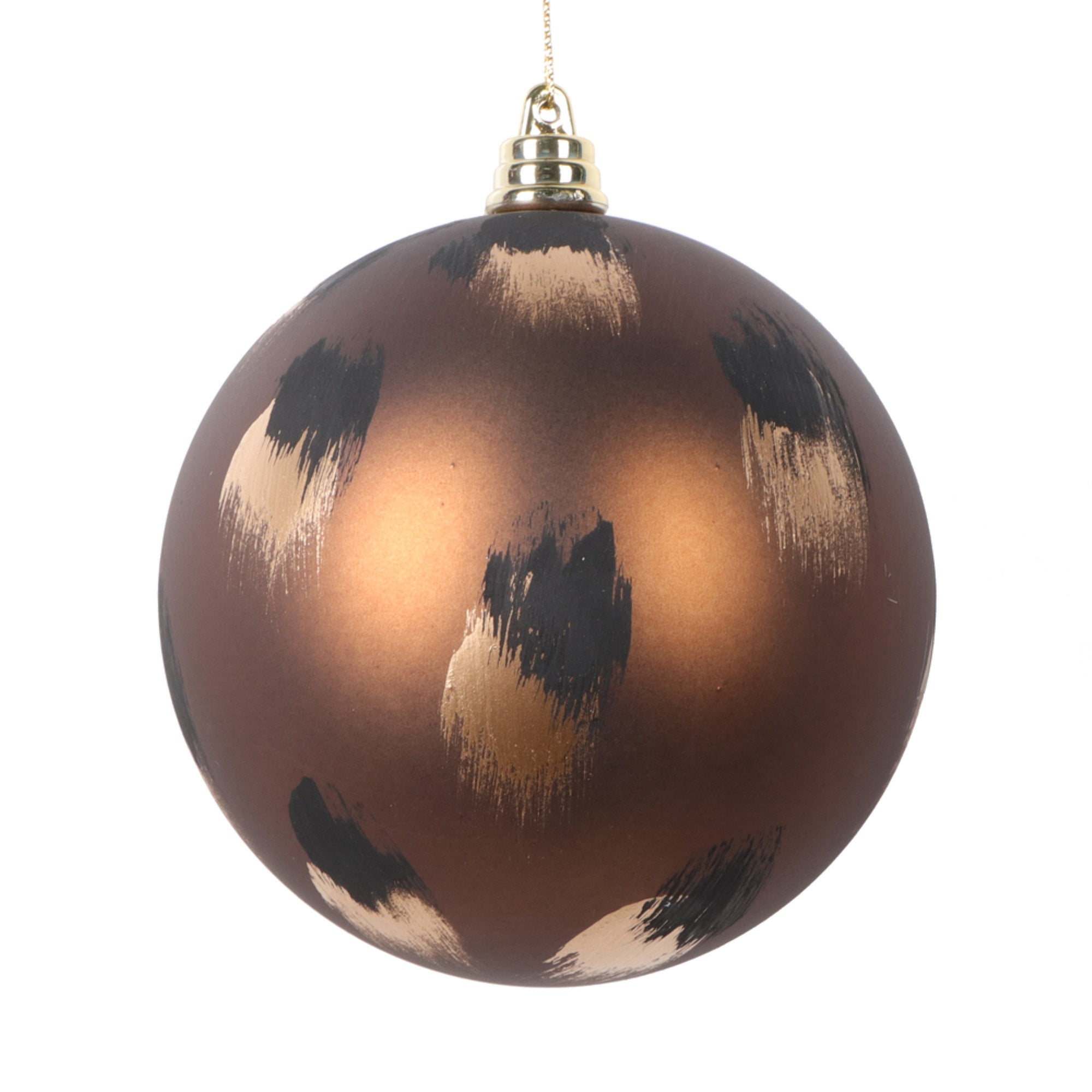 Vickerman 4” Matte Mocha Ball Ornament with Gold and Black Brush Strokes 4 per bag.