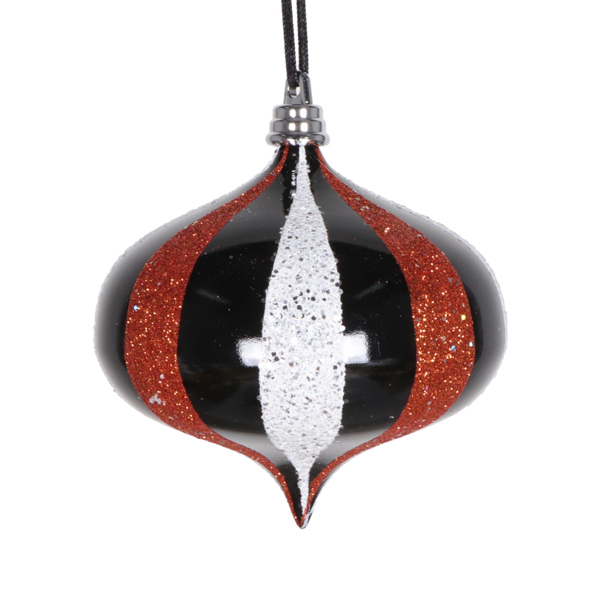 Vickerman 4” Black White Orange Onion Ornament 4 per bag.