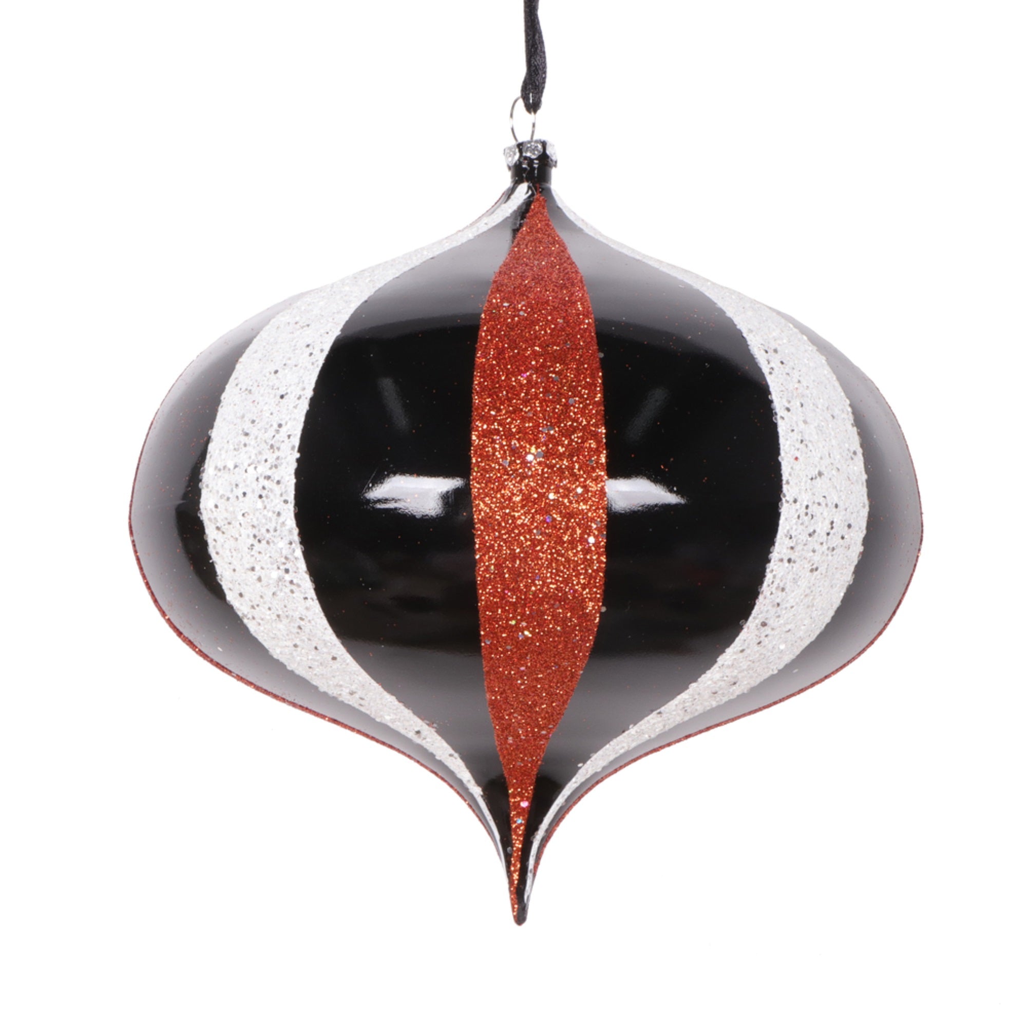 Vickerman 6.3” Black White Orange Onion Ornament 4 per bag.