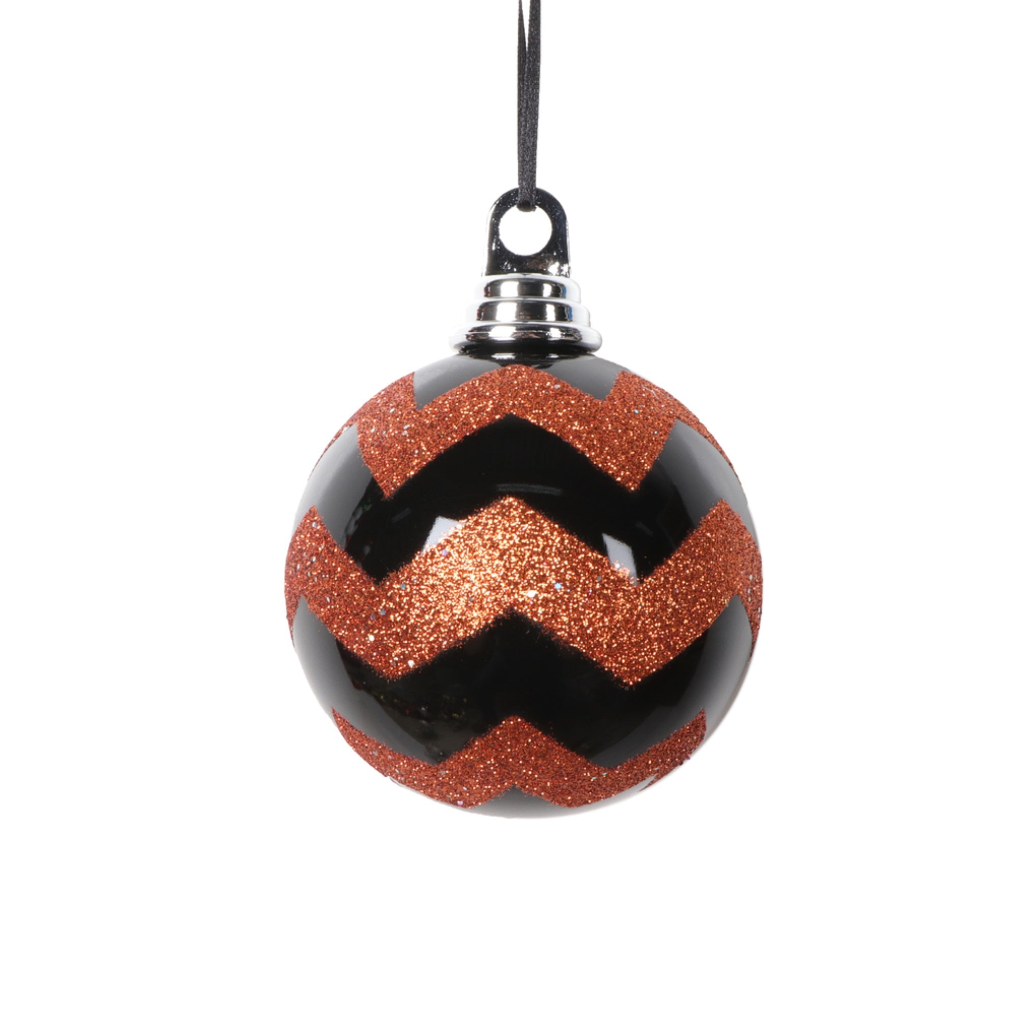 Vickerman 4” Black Orange Round Ornament 4 per bag.