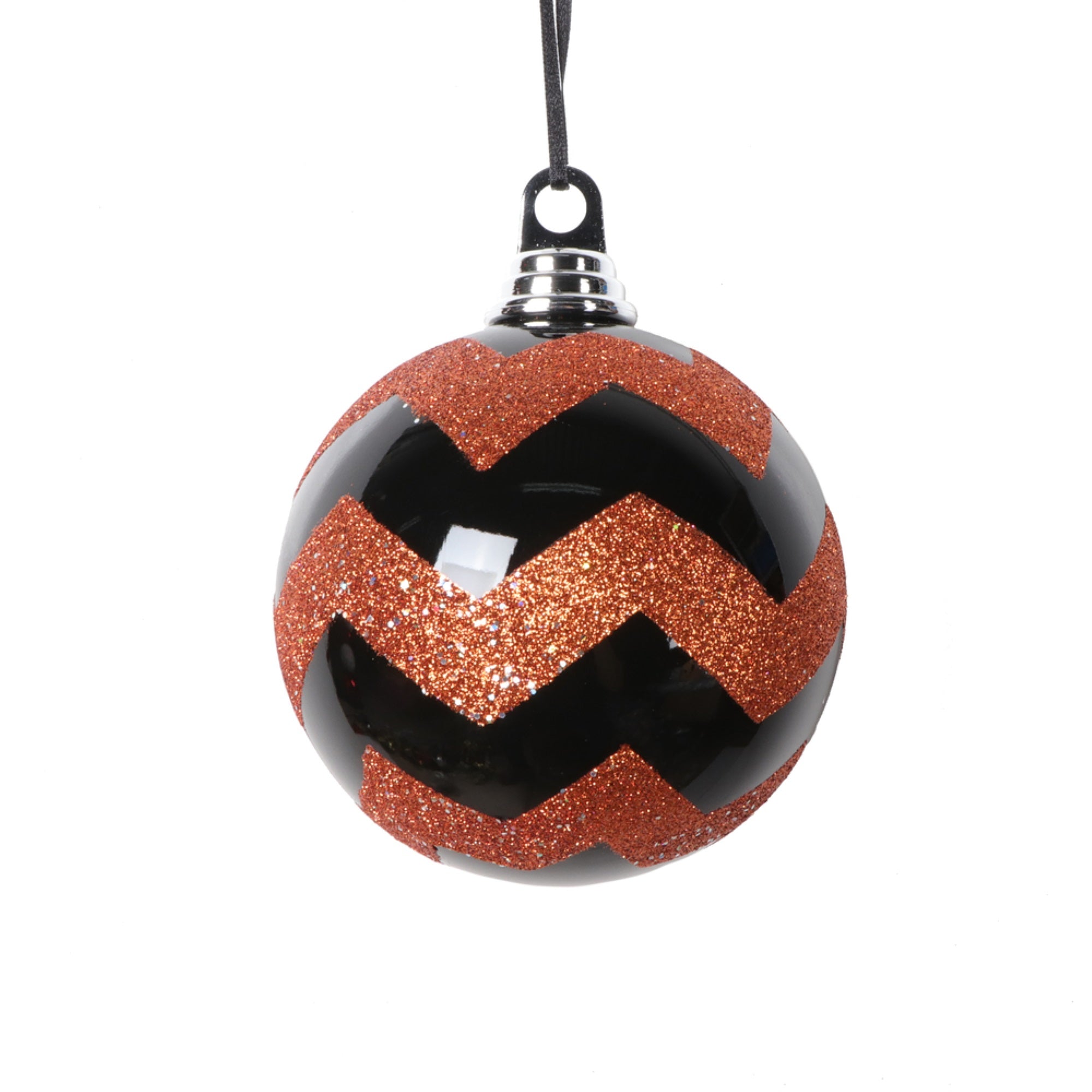 Vickerman 4.7” Black Orange Round Ornament 3 per bag.