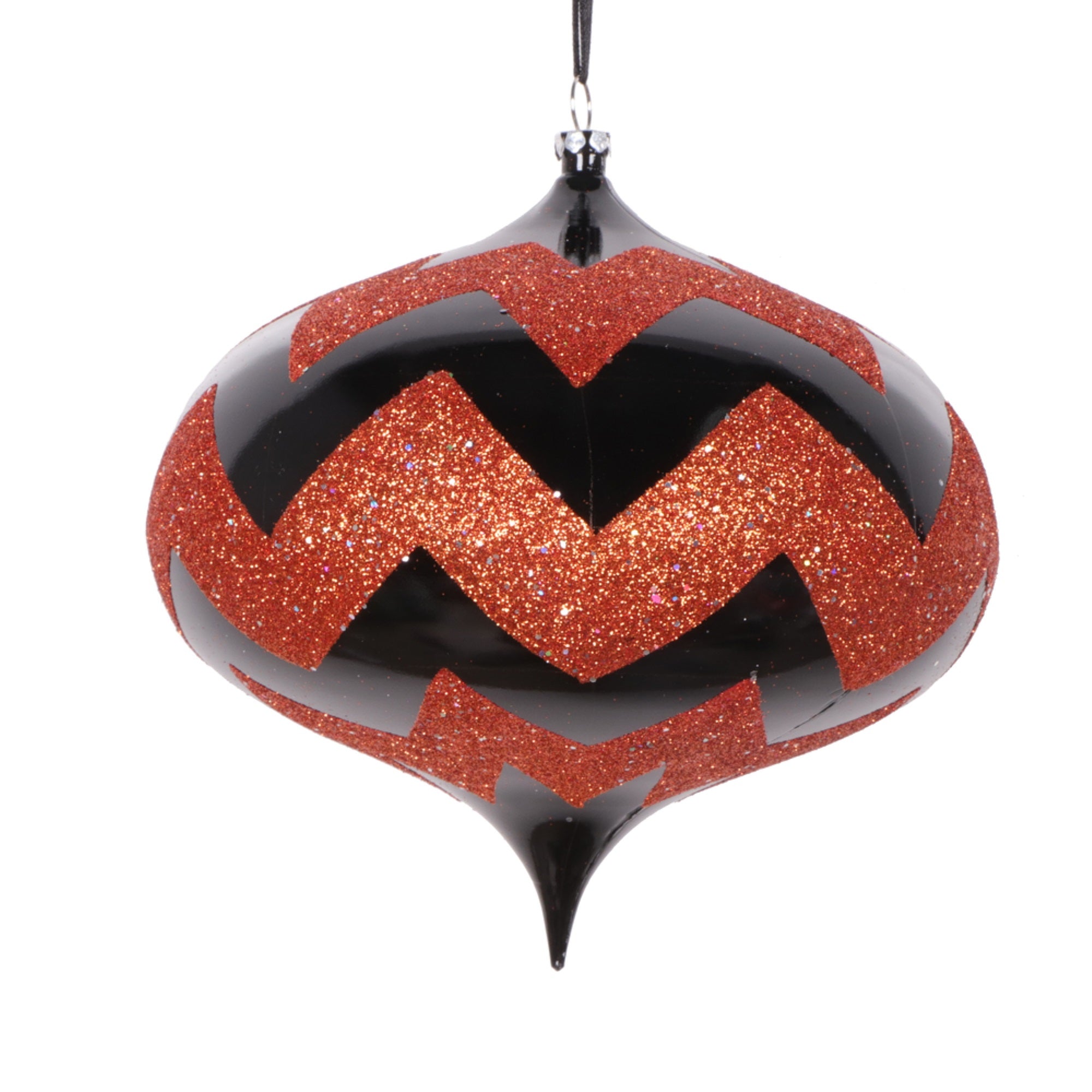 Vickerman 6.3” Black Orange Onion Ornament 2 per bag.
