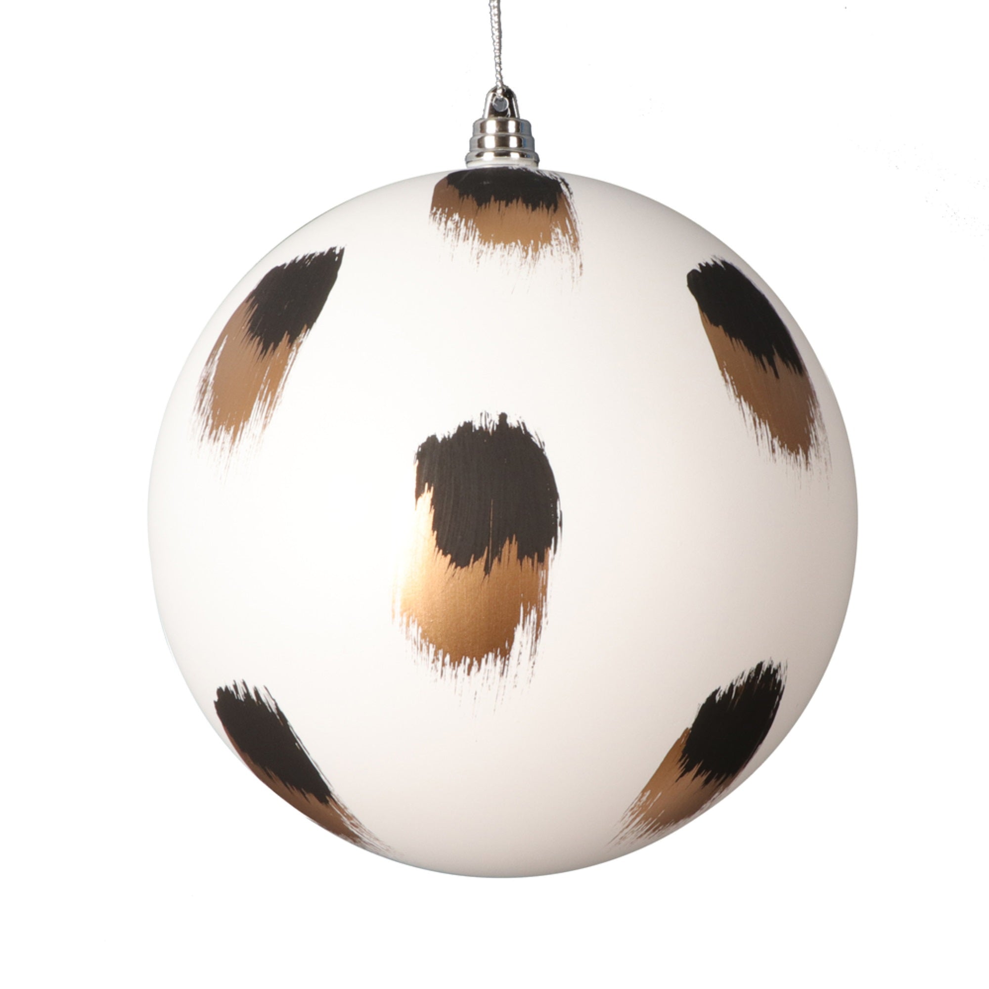 Vickerman 6” Matte White Ball Ornament with Gold and Black Brush Strokes 2 per bag.