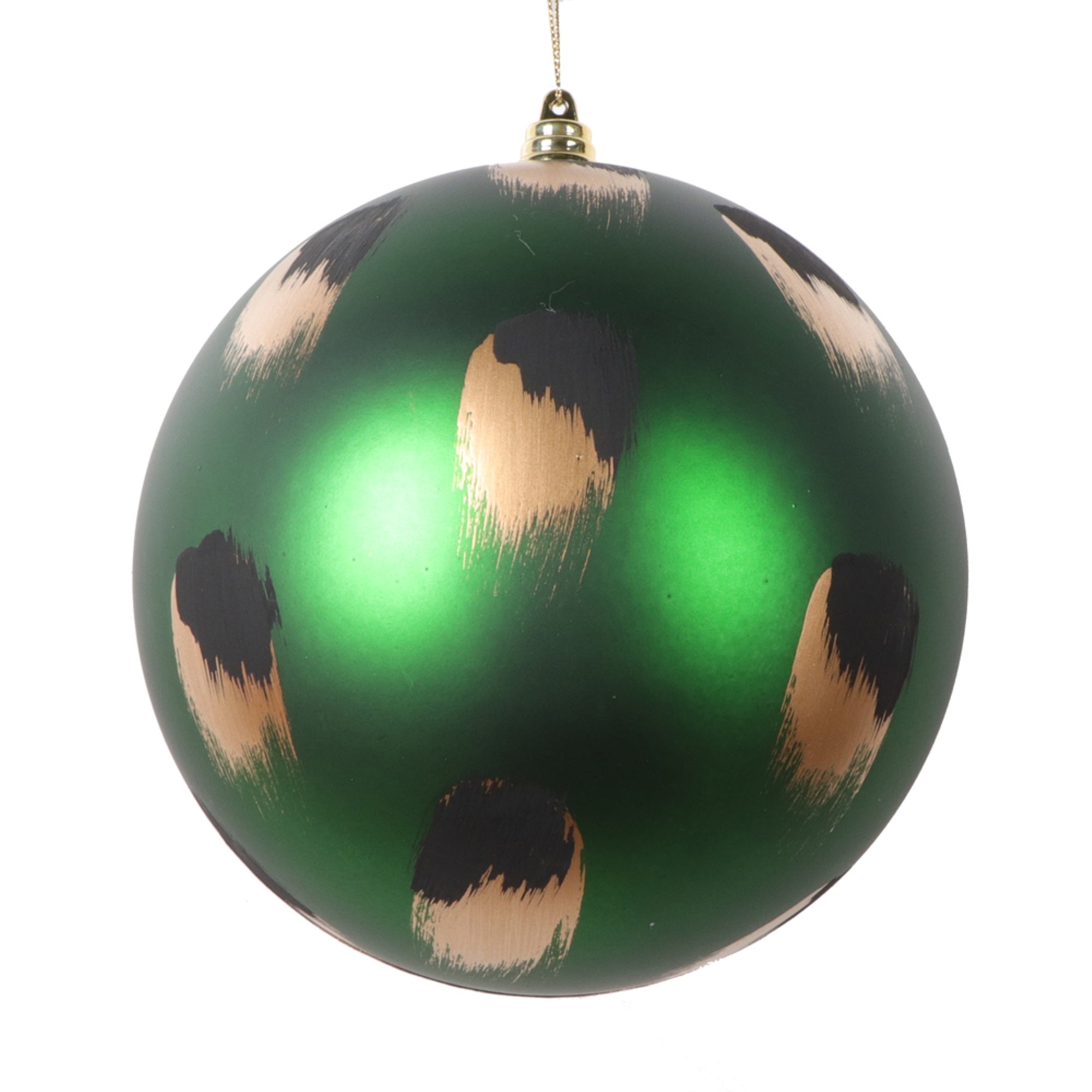 Vickerman 6” Matte Emerald Ball Ornament with Gold and Black Brush Strokes 2 per bag.
