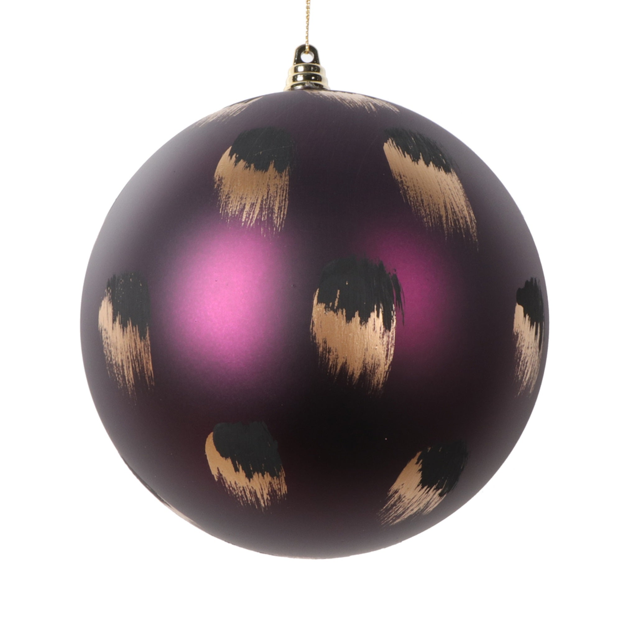 Vickerman 6” Matte Plum Ball Ornament with Gold and Black Brush Strokes 2 per bag.