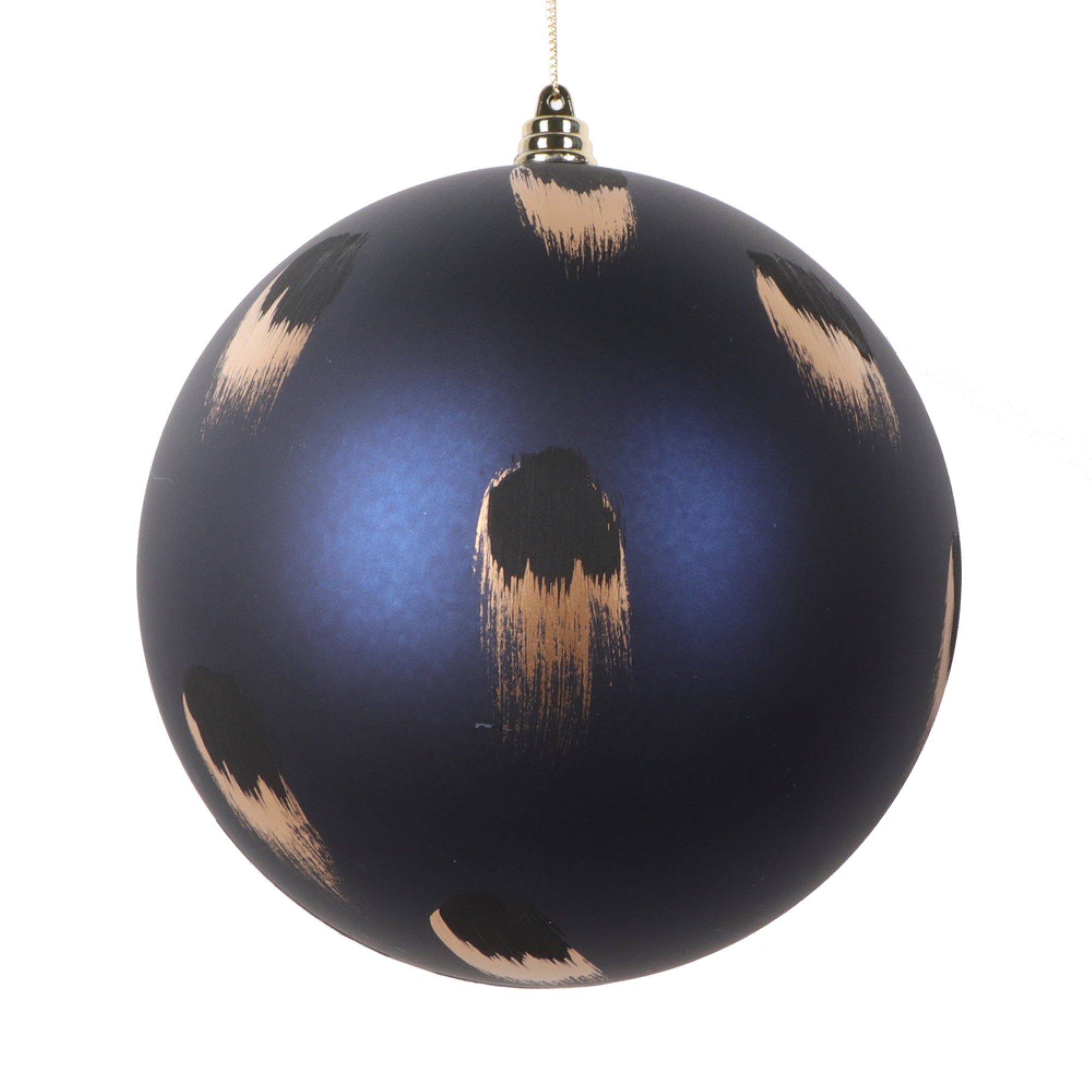 Vickerman 6” Matte Midnight Blue Ball Ornament with Gold and Black Brush Strokes 2 per bag.