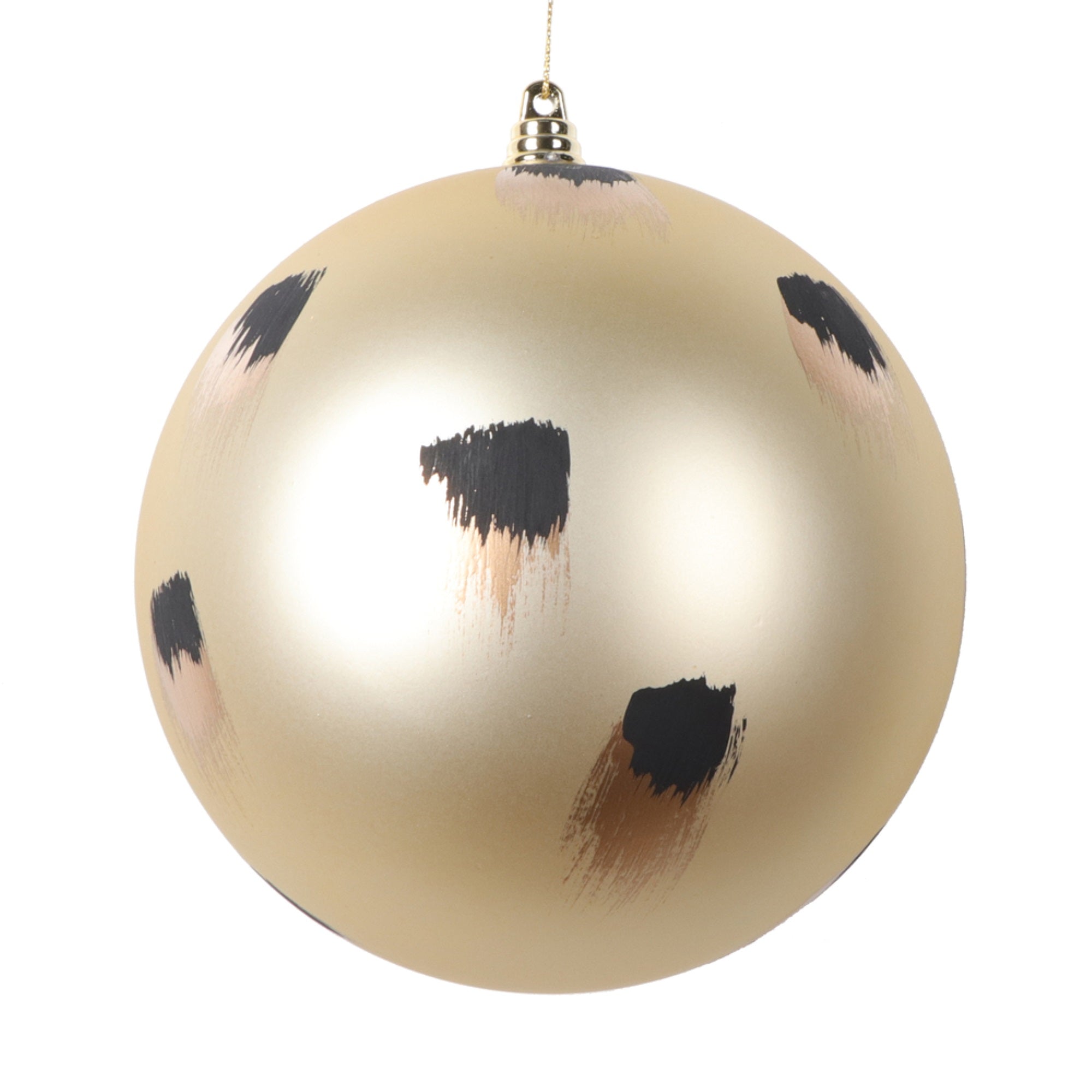 Vickerman 6” Matte Champagne Ball Ornament with Gold and Black Brush Strokes 2 per bag.