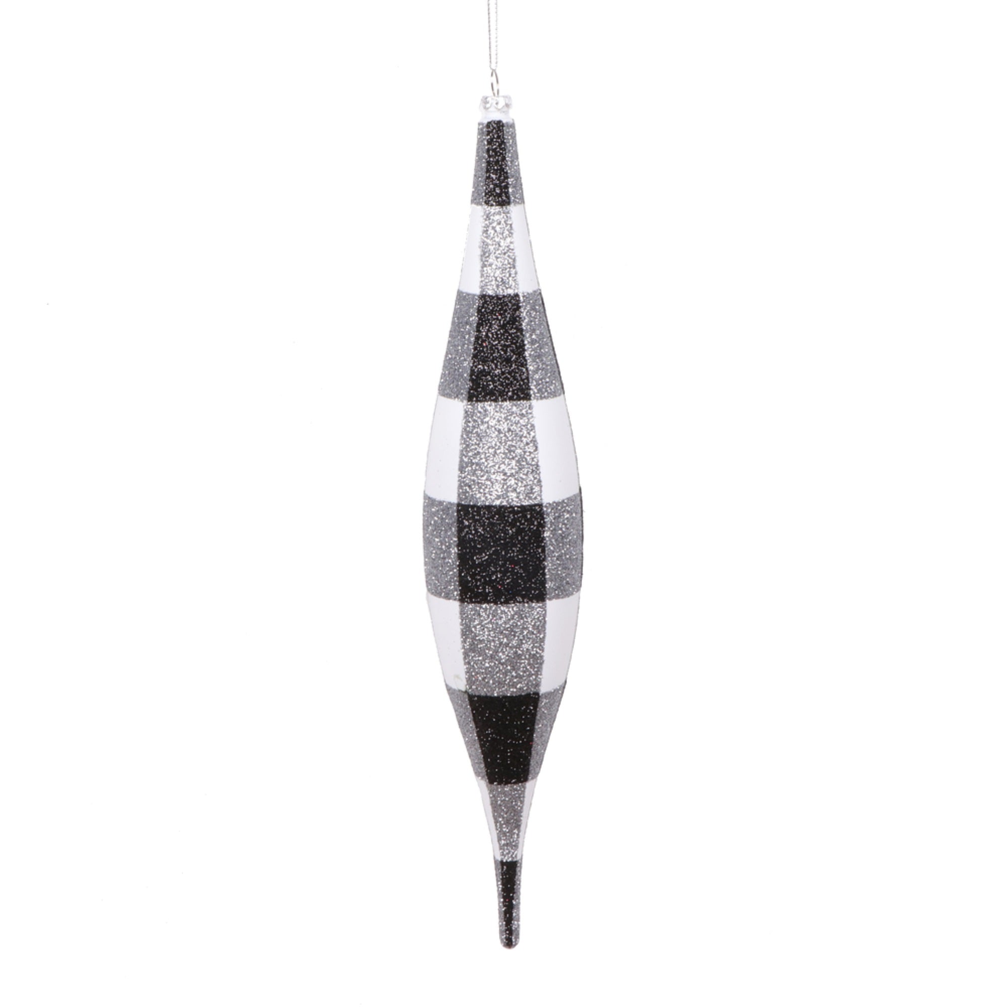 Vickerman 13” White Black Plaid Glitter Shuttle Ornament 2 per bag.