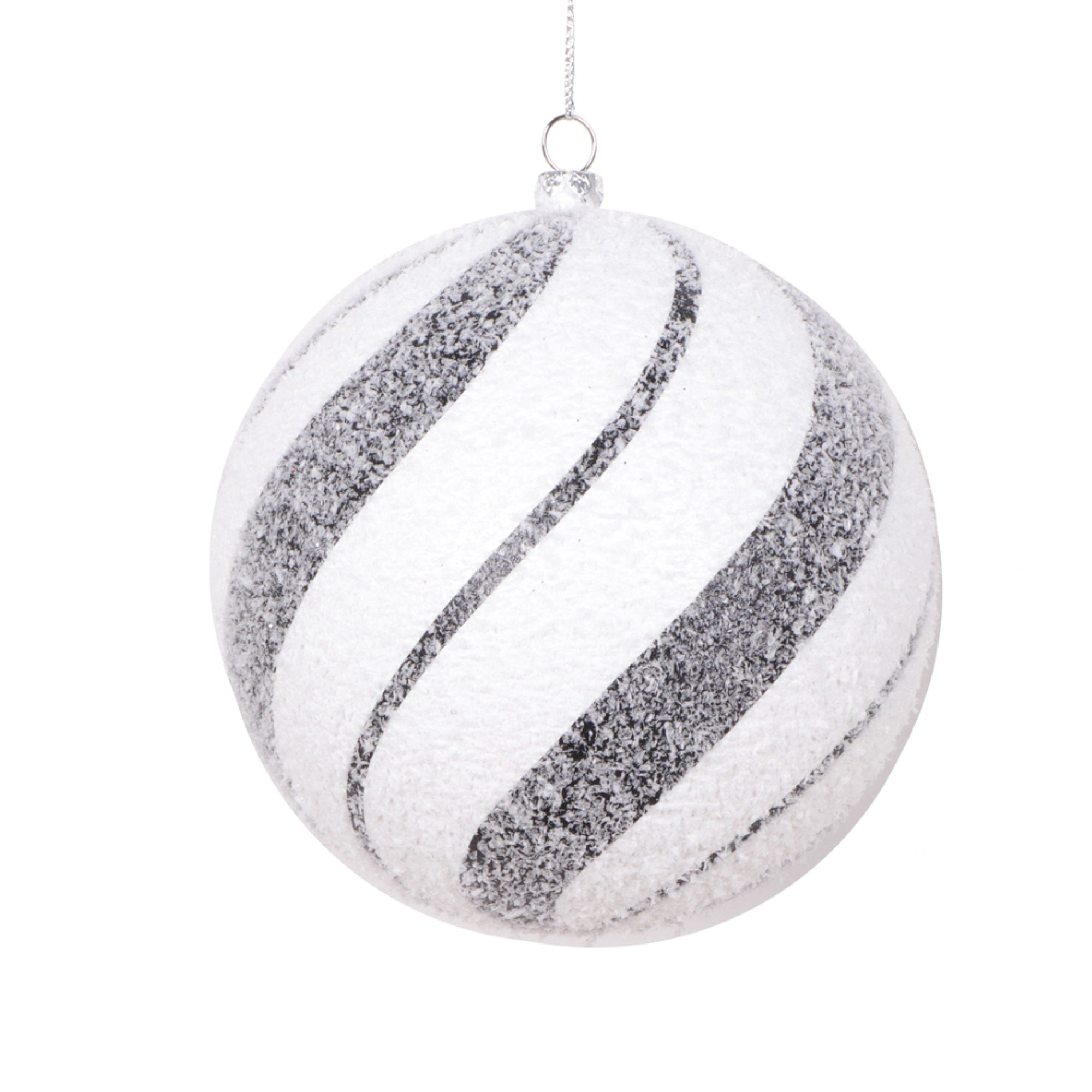 Vickerman 4.7” White Black Swirl Ball Ornament 3 per bag.