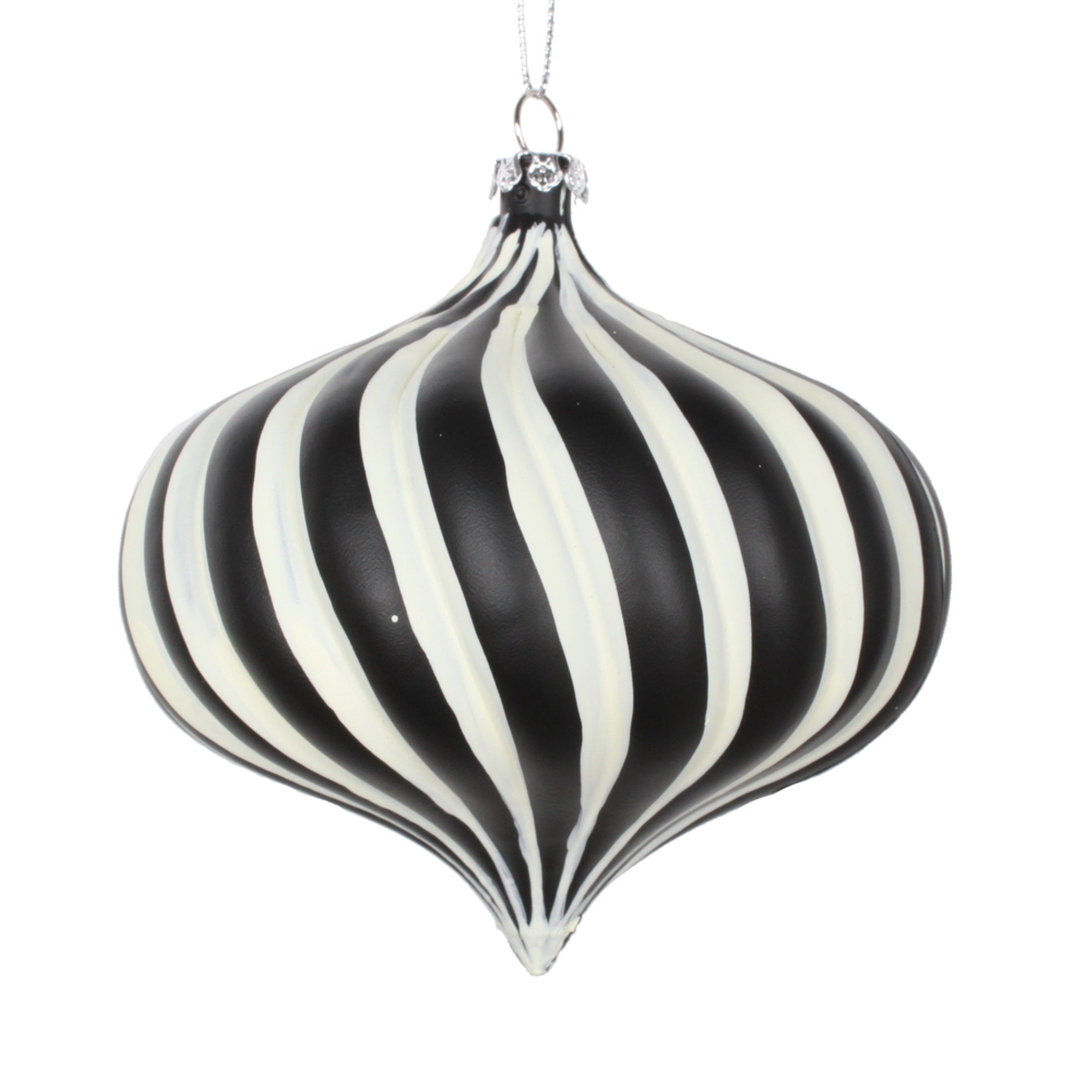 Vickerman 4” White Black Matte Onion Ornament 4 per bag.