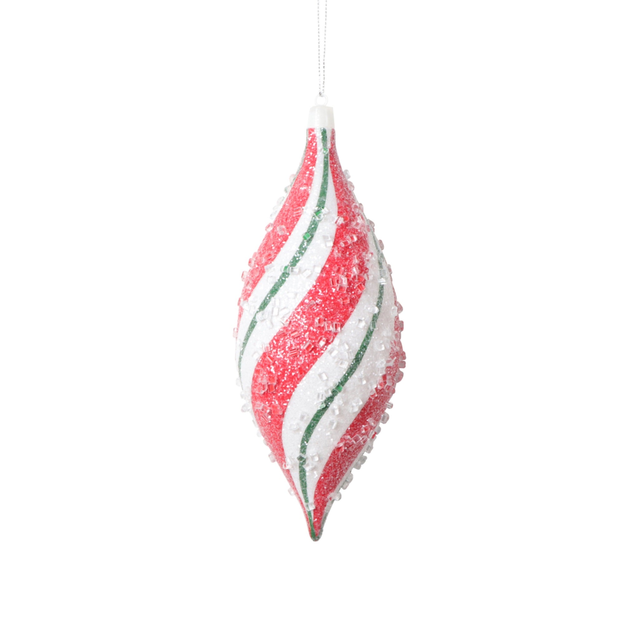 Vickerman 7” White Red Green Swirl Shuttle Ornament 3 per bag.