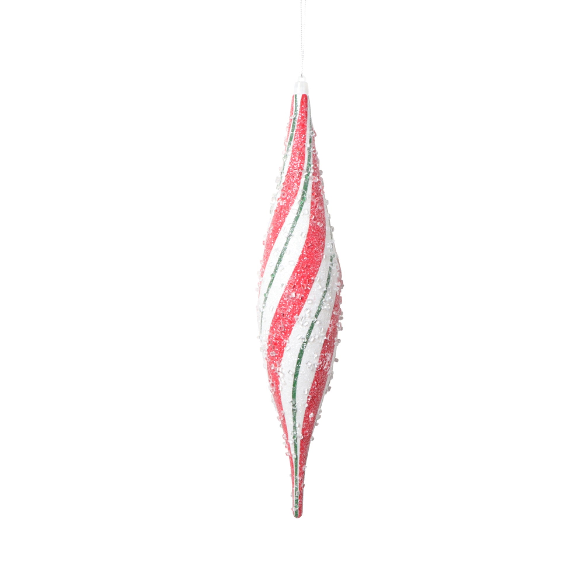 Vickerman 13” White Red Green Swirl Shuttle Ornament 2 per bag.