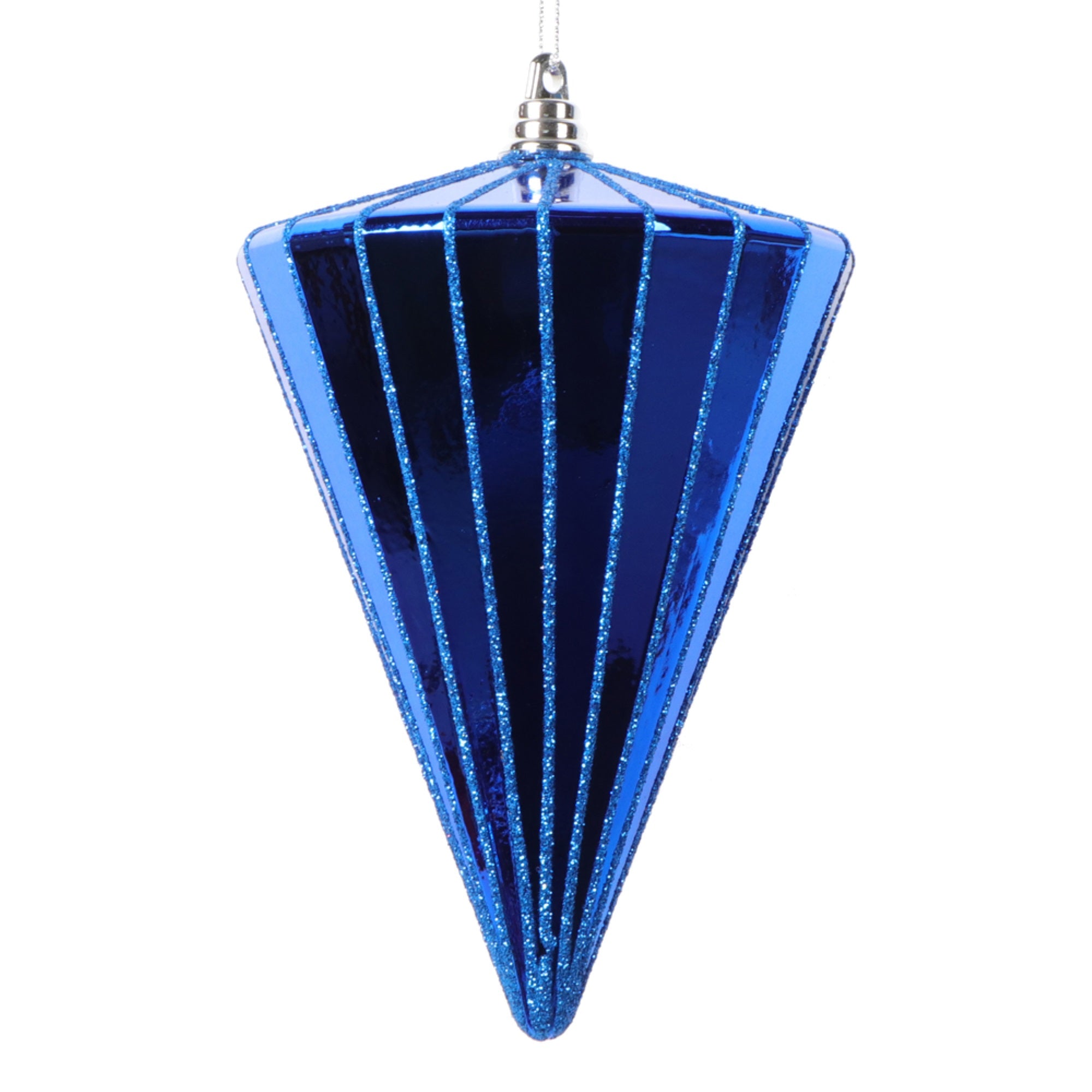 Vickerman 6” Shiny Blue Cone Ornament 3 per bag.
