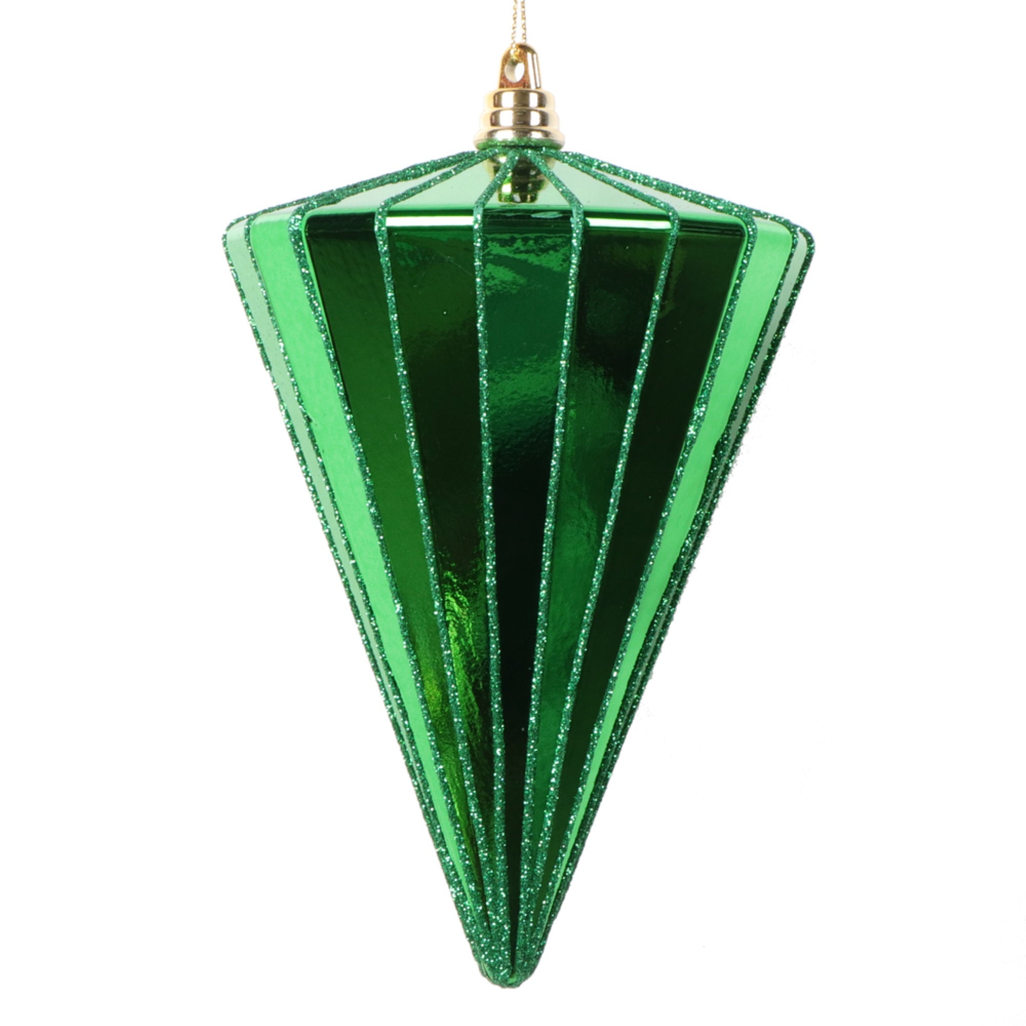 Vickerman 6” Shiny Green Cone Ornament 3 per bag.