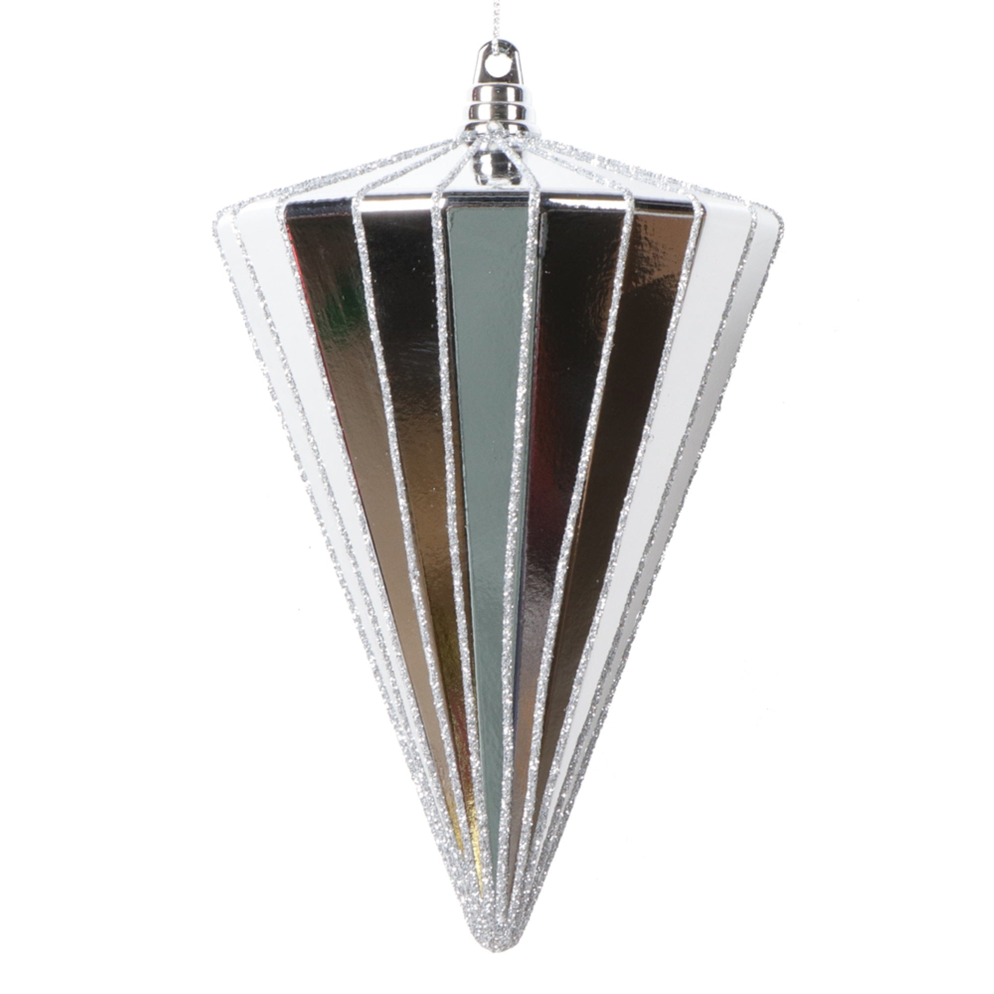 Vickerman 6” Shiny Silver Cone Ornament 3 per bag.