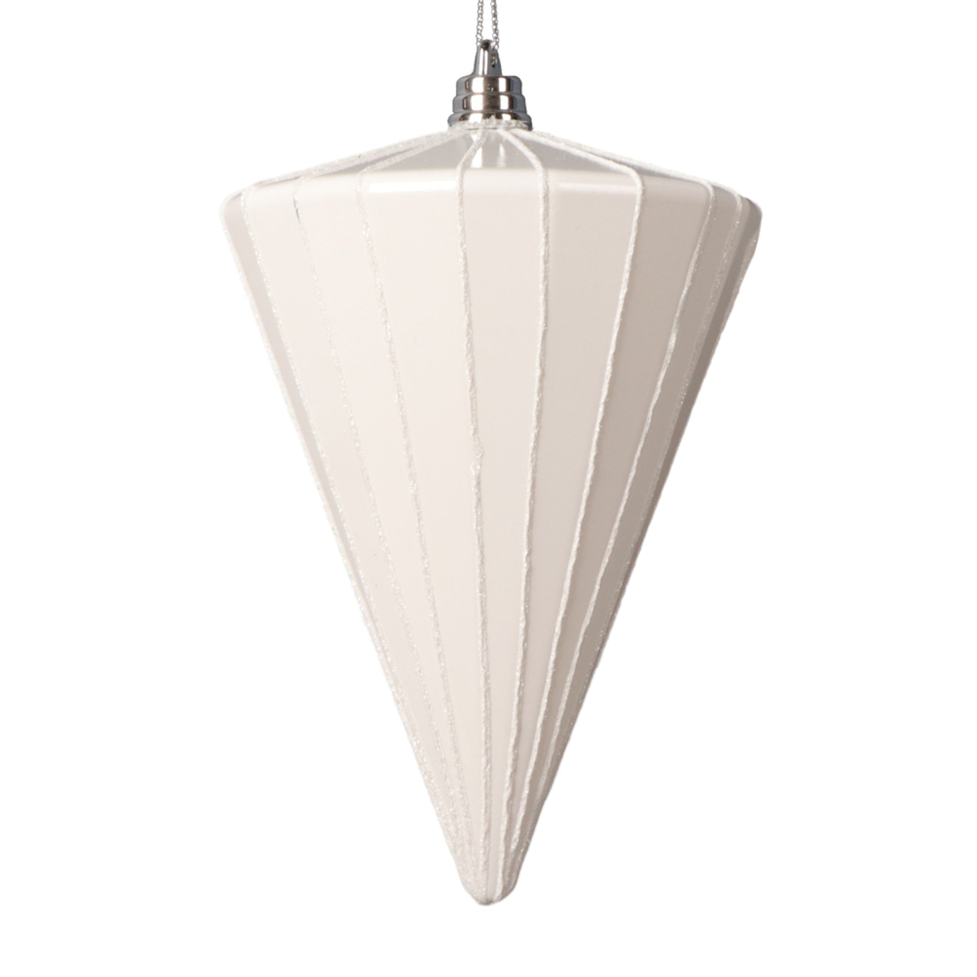 Vickerman 6” Shiny White Cone Ornament 3 per bag.